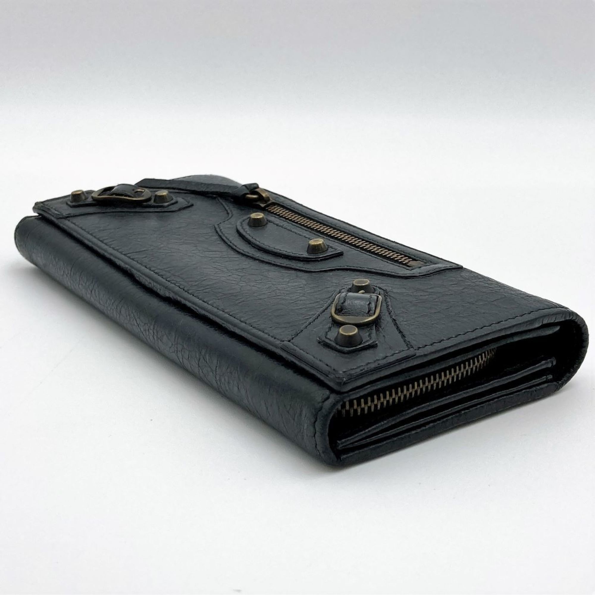 BALENCIAGA Classic Continental Long Wallet Black Leather Women Men Unisex 253038
