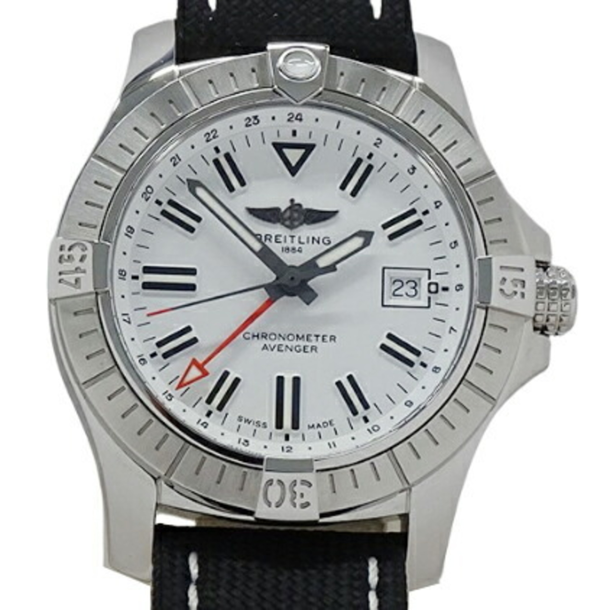 Breitling Avenger A32397 Watch Men's Date Chronometer Automatic Winding AT Stainless Steel SS Leather