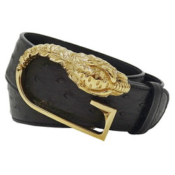 GUCCI Belt Women's Leather Black 037 2194 1407 Tiger Gold