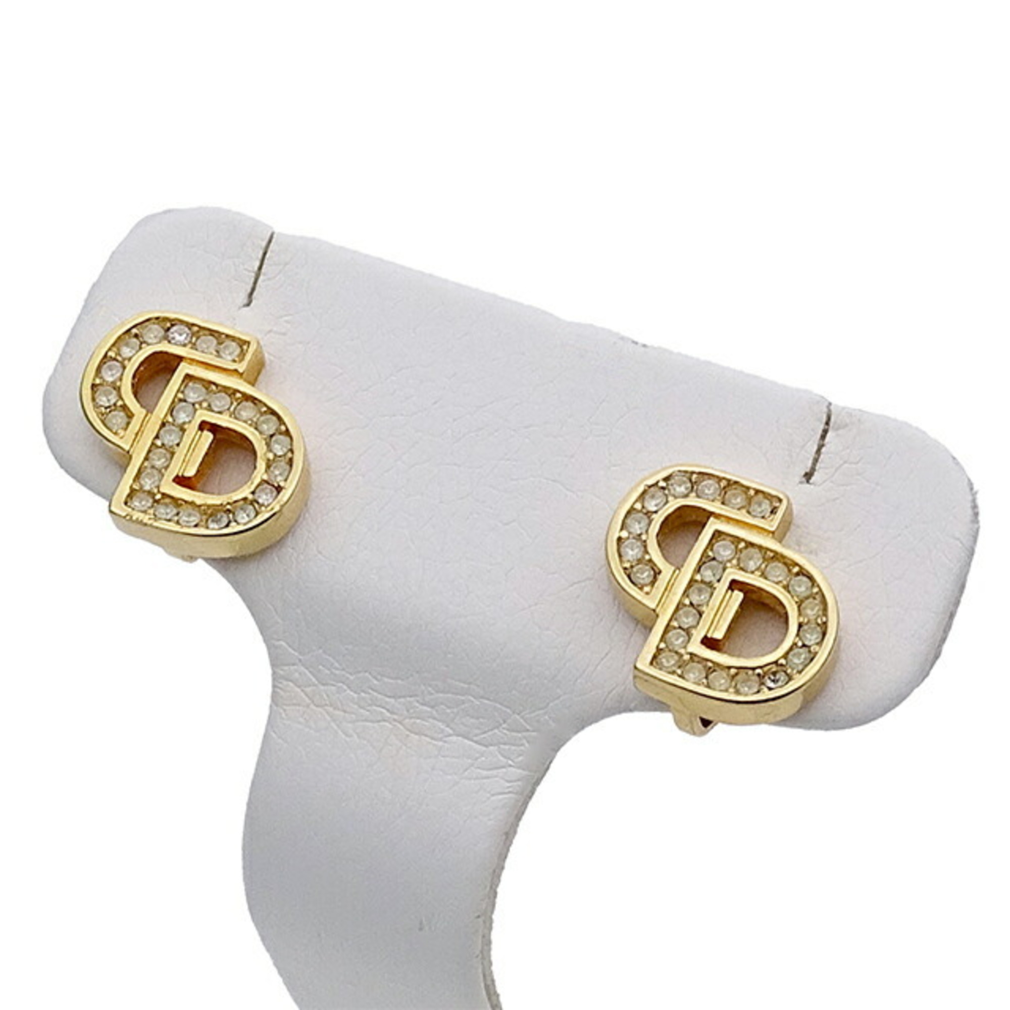 Christian Dior Earrings Women's Gold Rhinestone Yellow