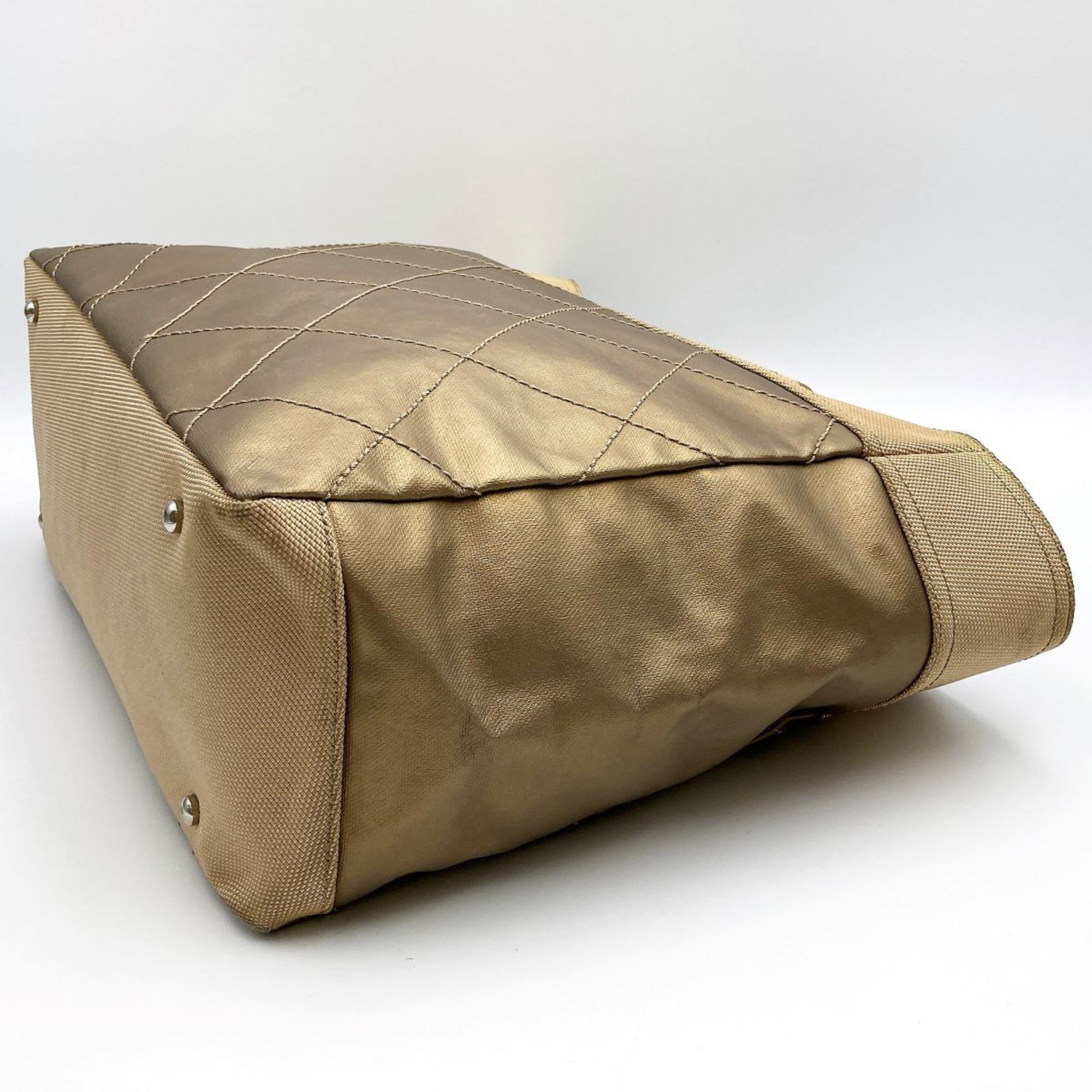 CHANEL Paris Biarritz Tote Bag Shoulder Gold Coated Canvas Coco Mark Ladies