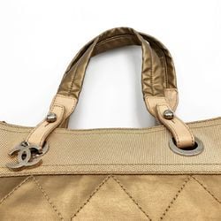 CHANEL Paris Biarritz Tote Bag Shoulder Gold Coated Canvas Coco Mark Ladies