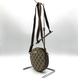 GUCCI Gucci Shoulder Bag Mini Round Pochette Brown Beige GG Canvas Pattern Leather Ladies