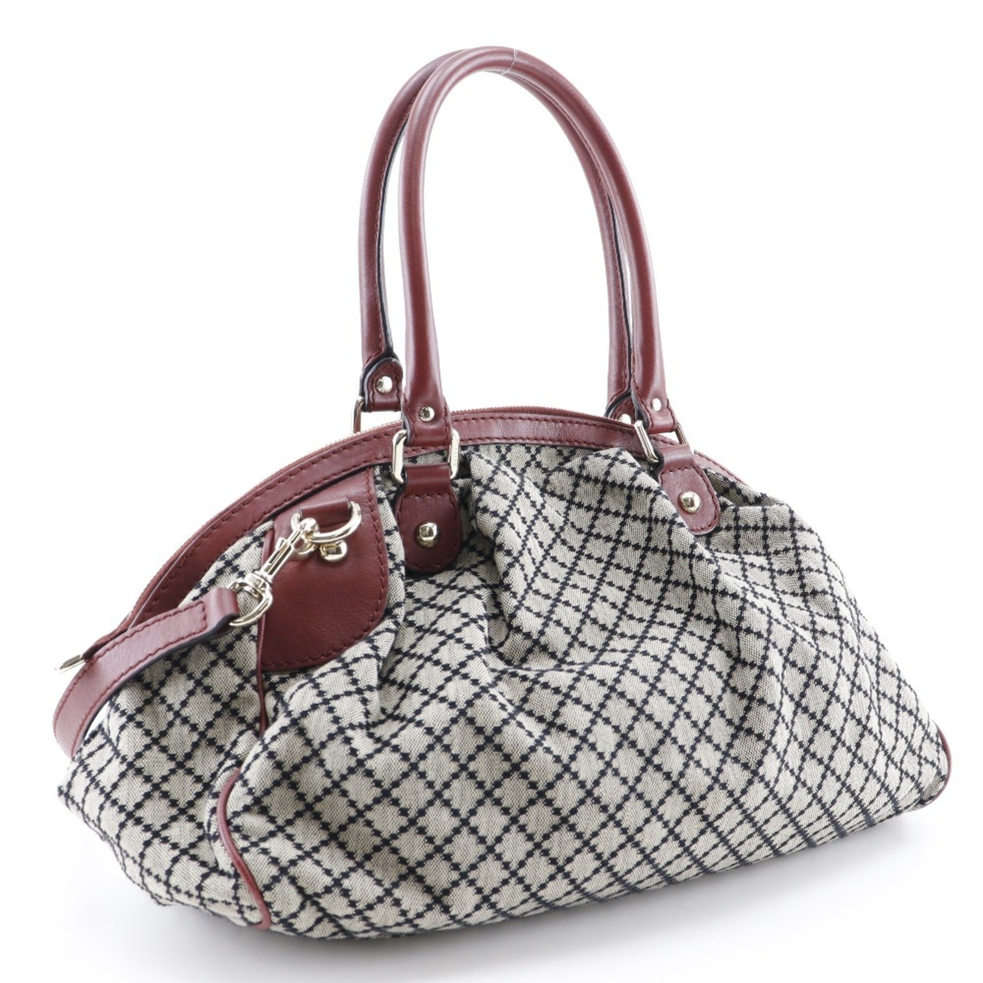 GUCCI Diamante Handbag Sookie 223974 GG Canvas Made in Italy Gray/Red Shoulder Bag 2way Double Zipper Ladies