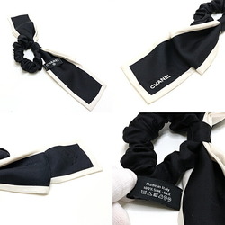 CHANEL Ribbon Scrunchie 100% Silk Black White 23V Hair Tie