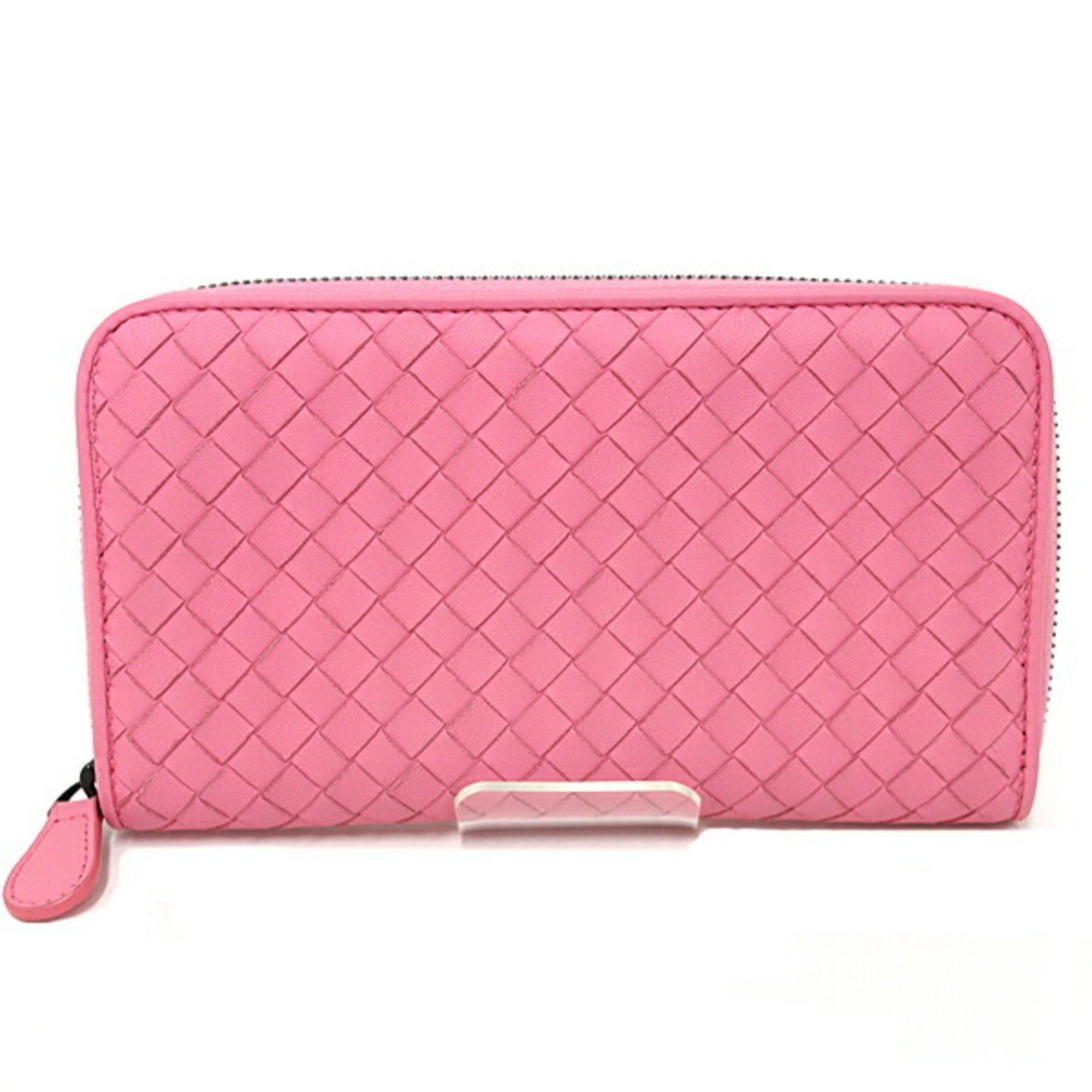 Bottega Veneta BOTTEGA VENETA Round Long Wallet Intrecciato Pink Brown