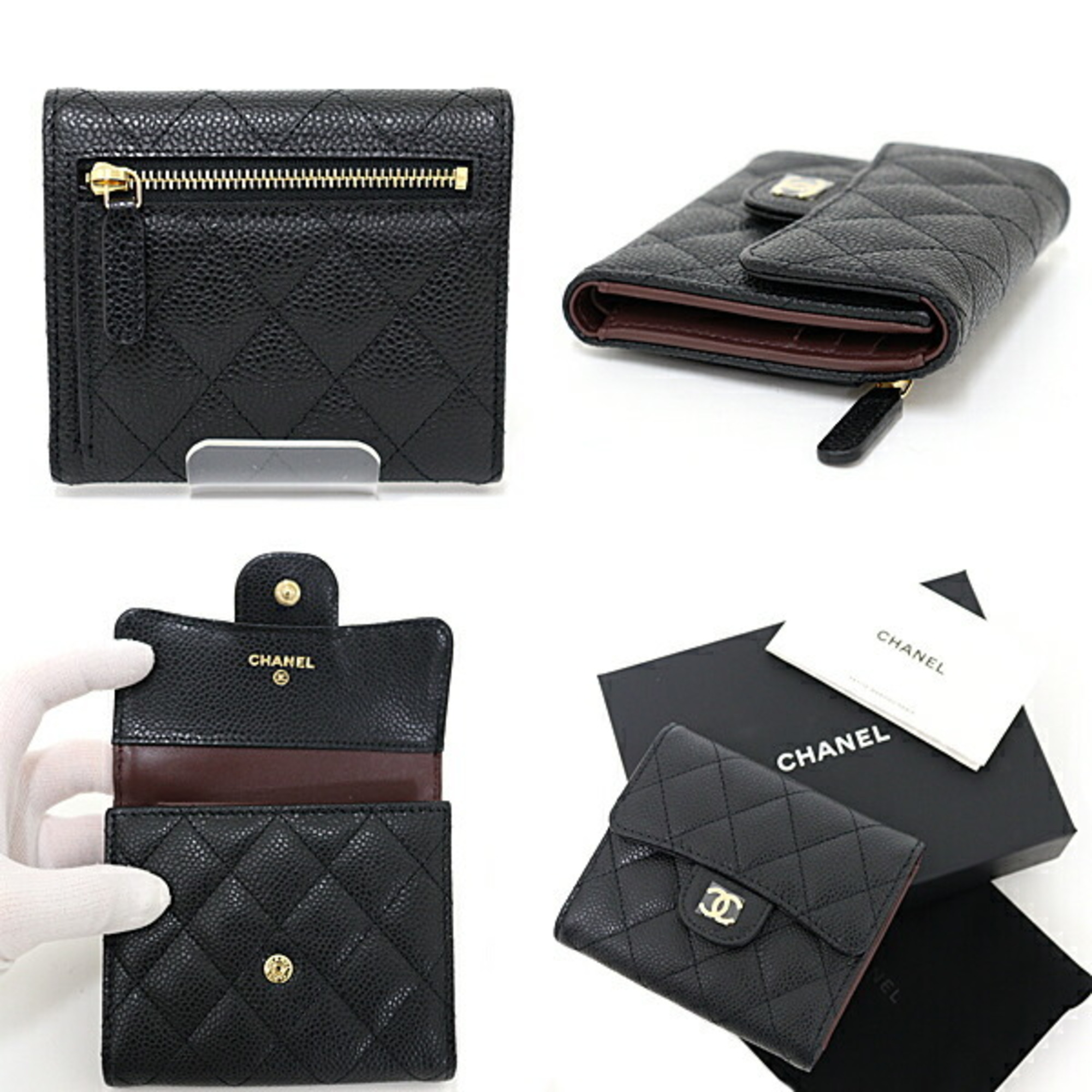 CHANEL Matelasse Classic Small Flap Caviar Skin Trifold Wallet AP0231 Black