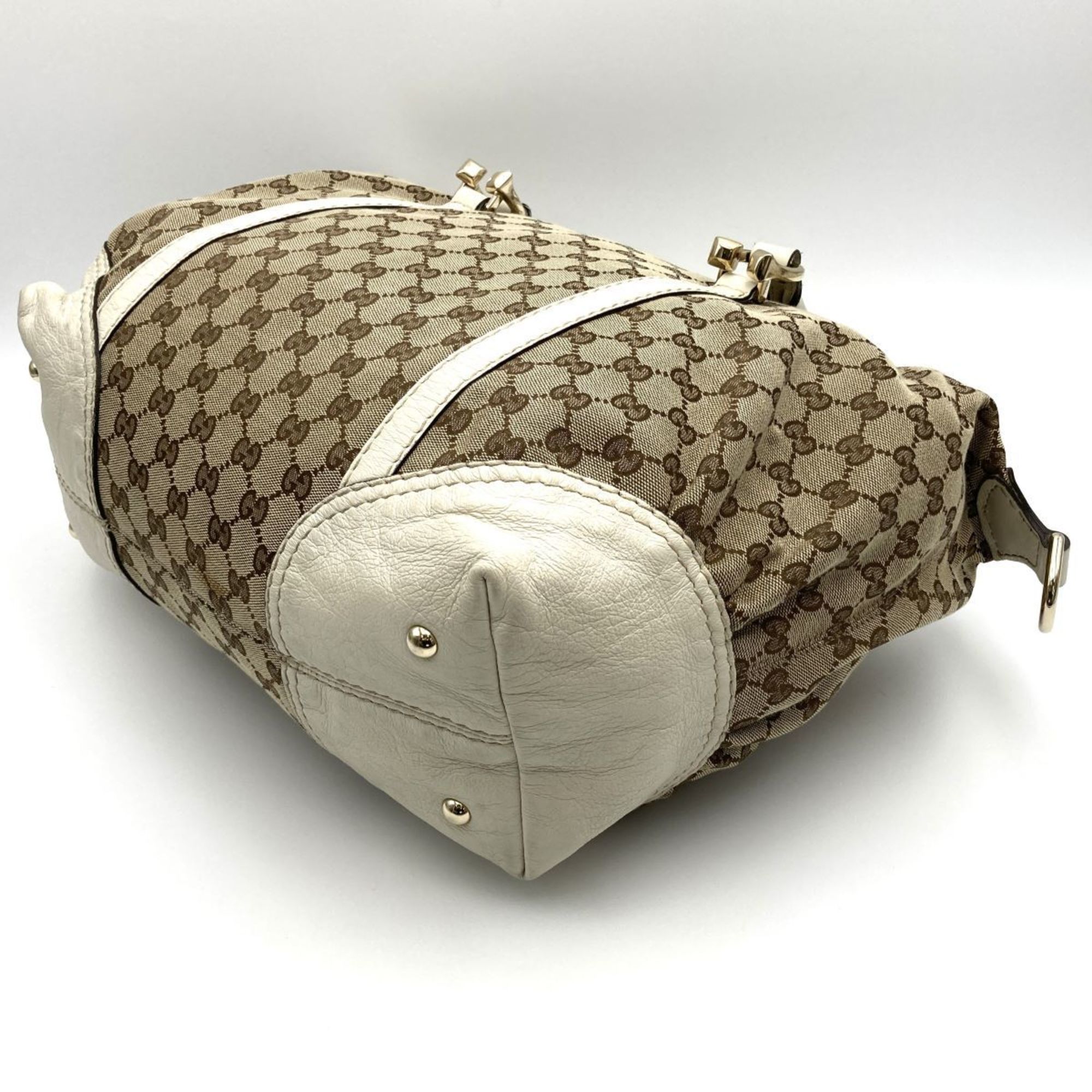 GUCCI GG pattern shoulder bag beige canvas leather ladies 189892