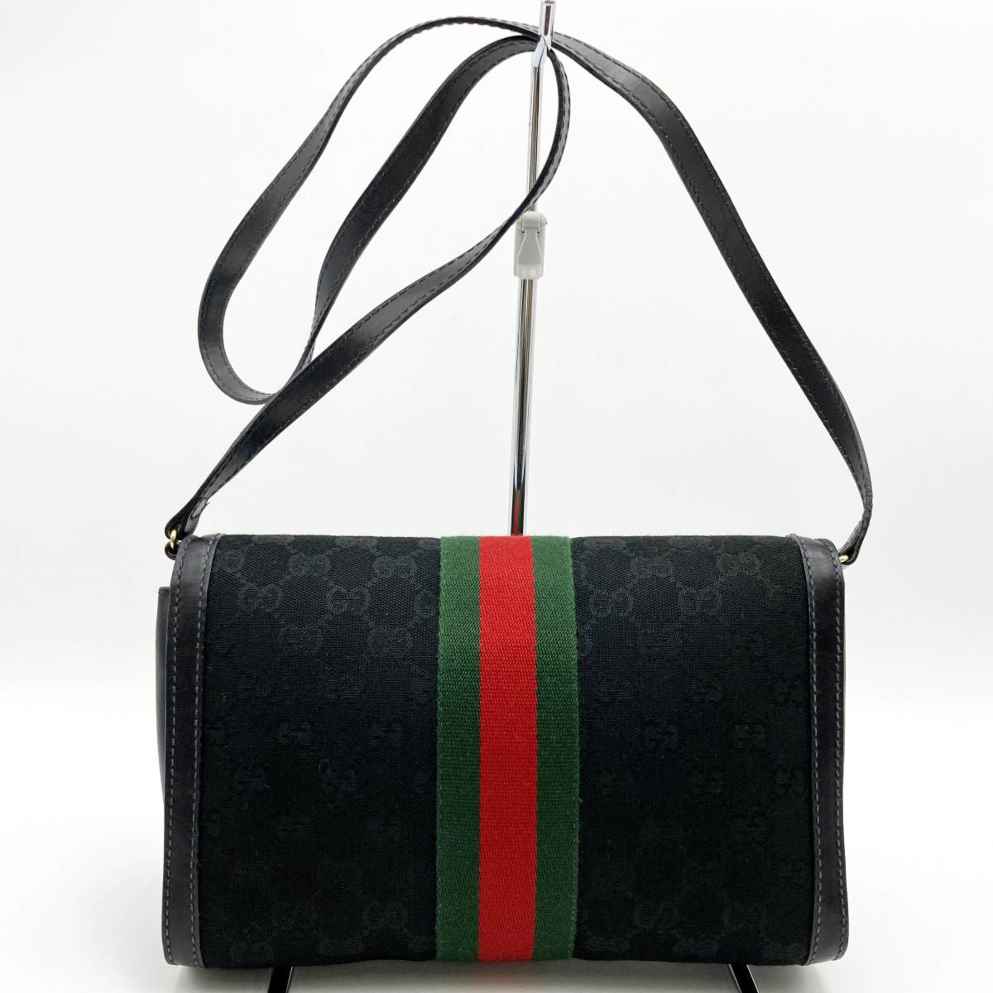 GUCCI Gucci Perfume Old Shoulder Bag Crossbody Black Sherry Line GG Canvas Parfums Women's 10 39 3657