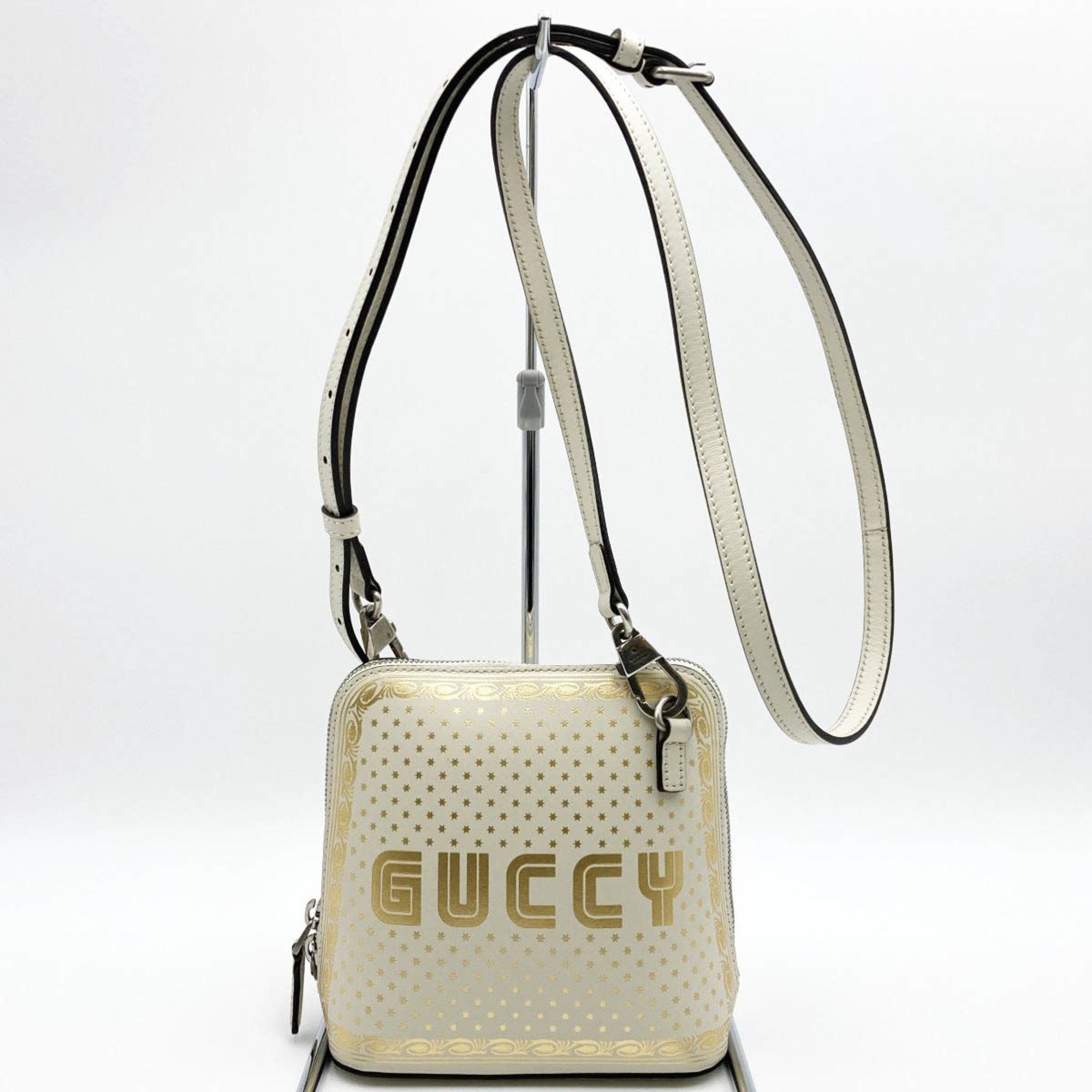 GUCCI Gucci Shoulder Bag Crossbody SEGA Collaboration Ivory White Leather Gold GUTTY Print Women's 511189