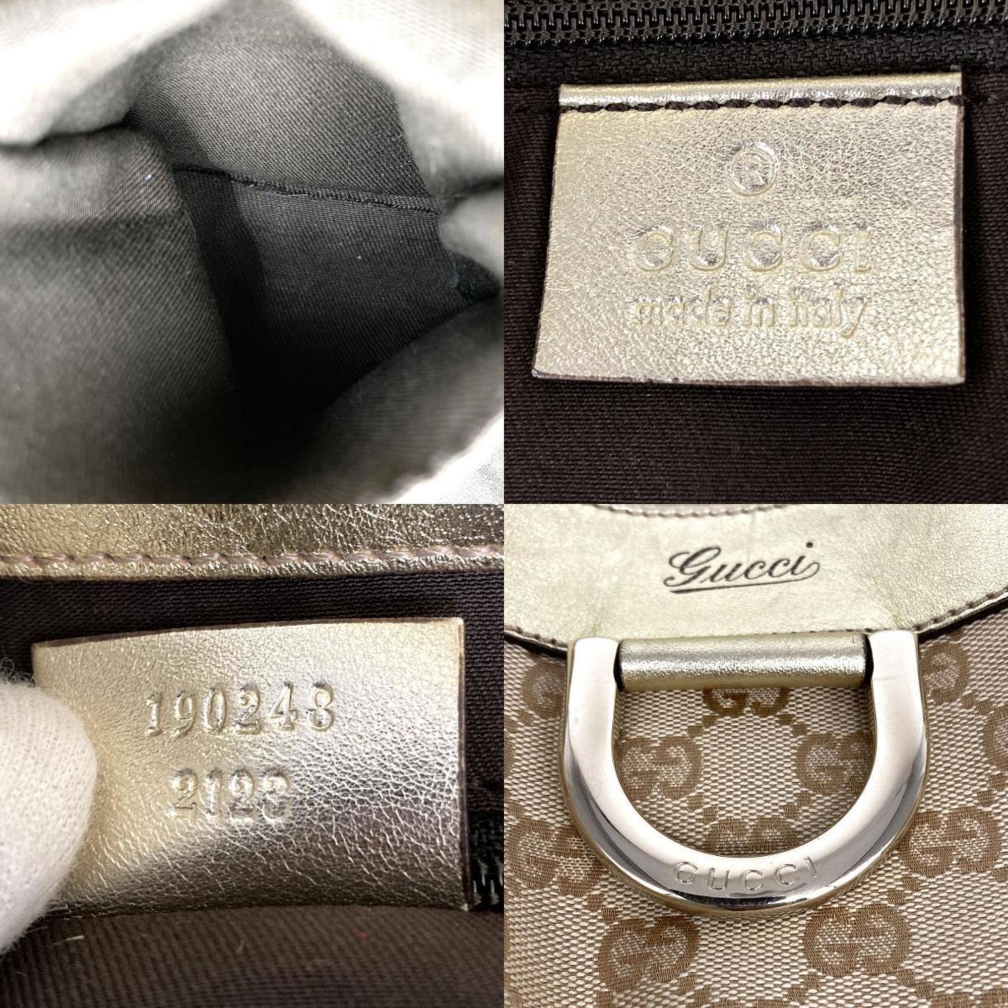 GUCCI 190248 Shoulder Bag Tote Handbag Beige Gold GG Canvas Leather Hardware Women's