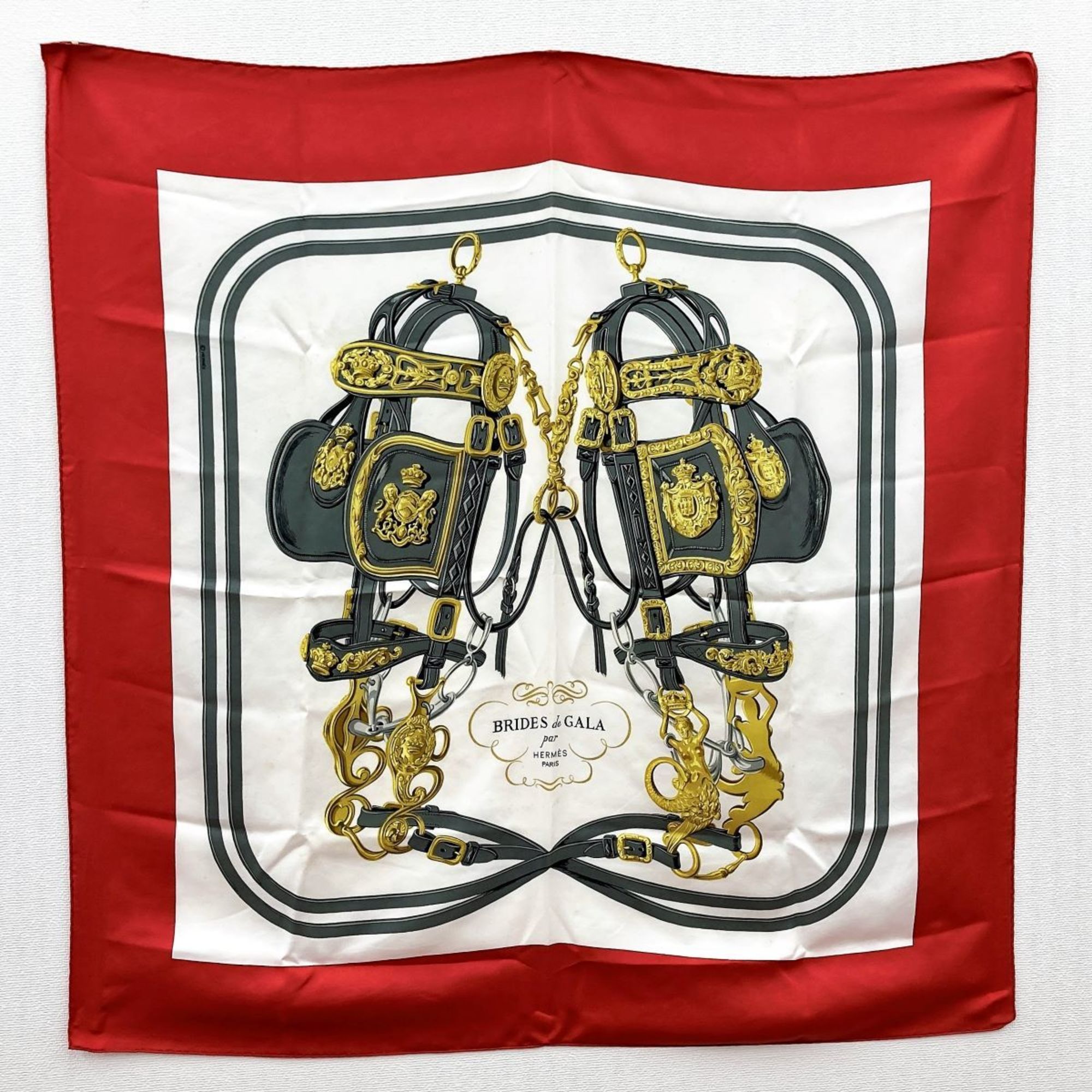 HERMES brides de gala kare90 scarf silk red white ladies