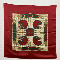 Hermes Carre 70 Scarf Tattersall Sellier Horse Red Ladies