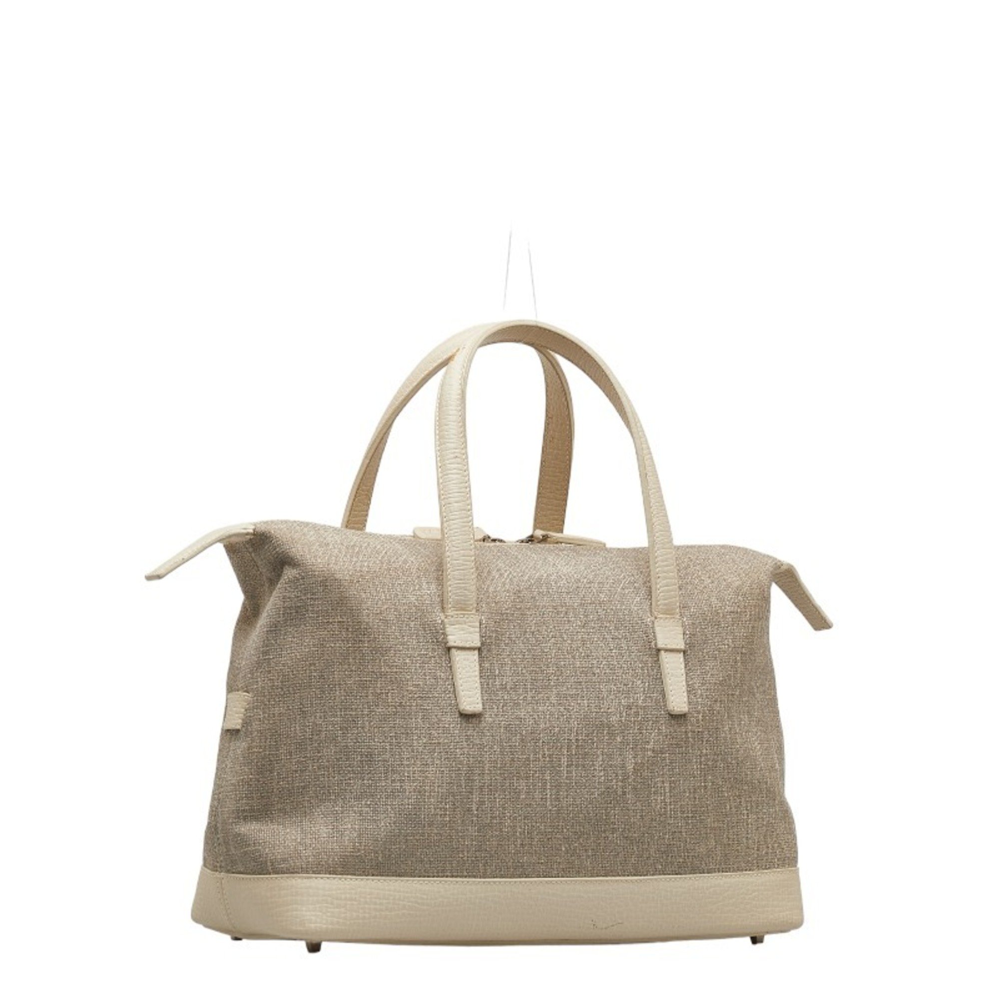 LOEWE Embossed Handbag Tote Bag Gray Ivory Linen Leather Ladies