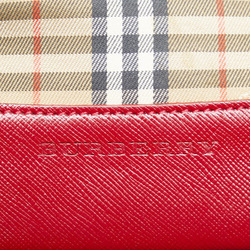 Burberry Nova Check Shadow Horse Bucket Handbag Tote Bag Red Canvas Leather Women's BURBERRY
