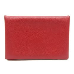 Hermes Calvi Chevre Leather Card Case Red Color
