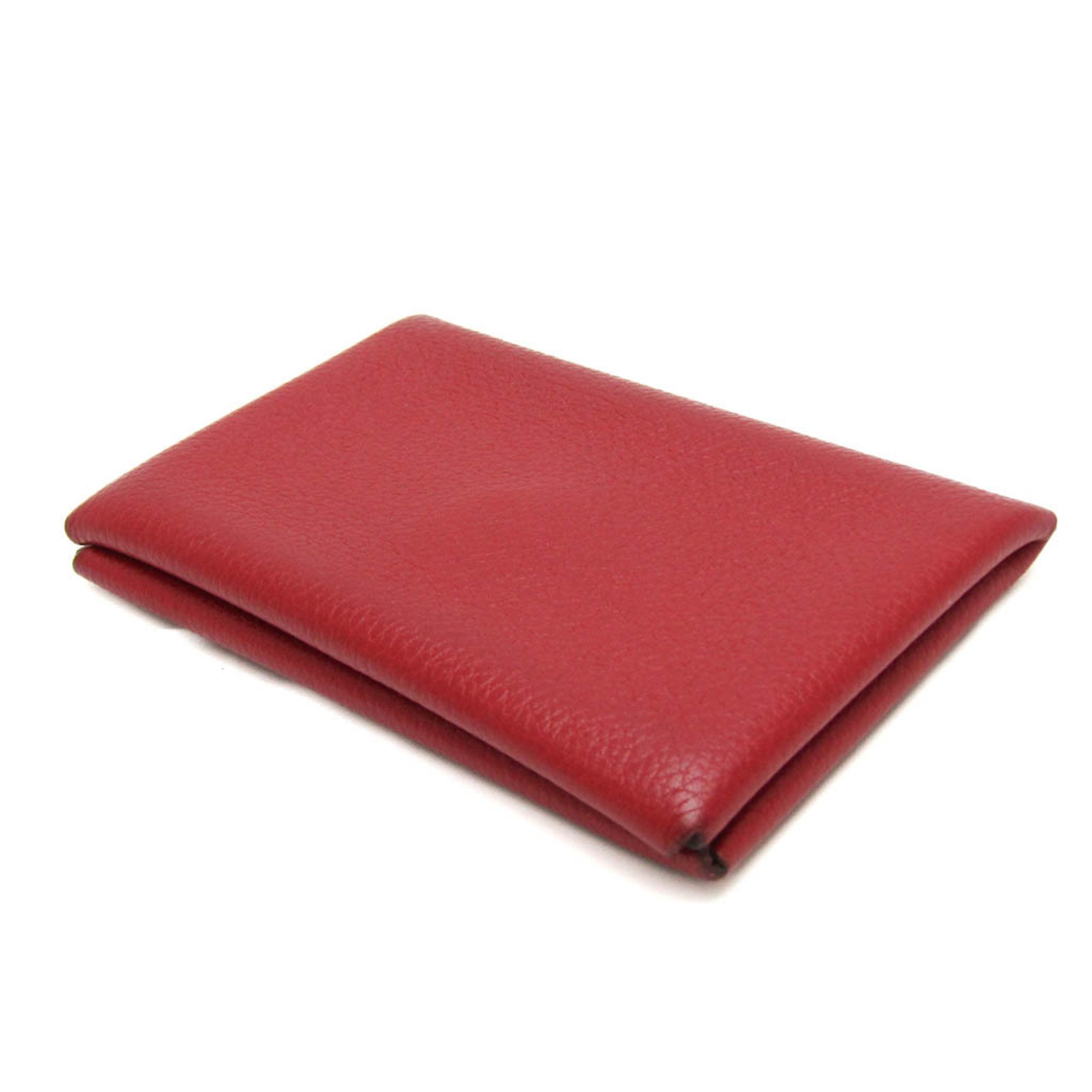 Hermes Calvi Chevre Leather Card Case Red Color