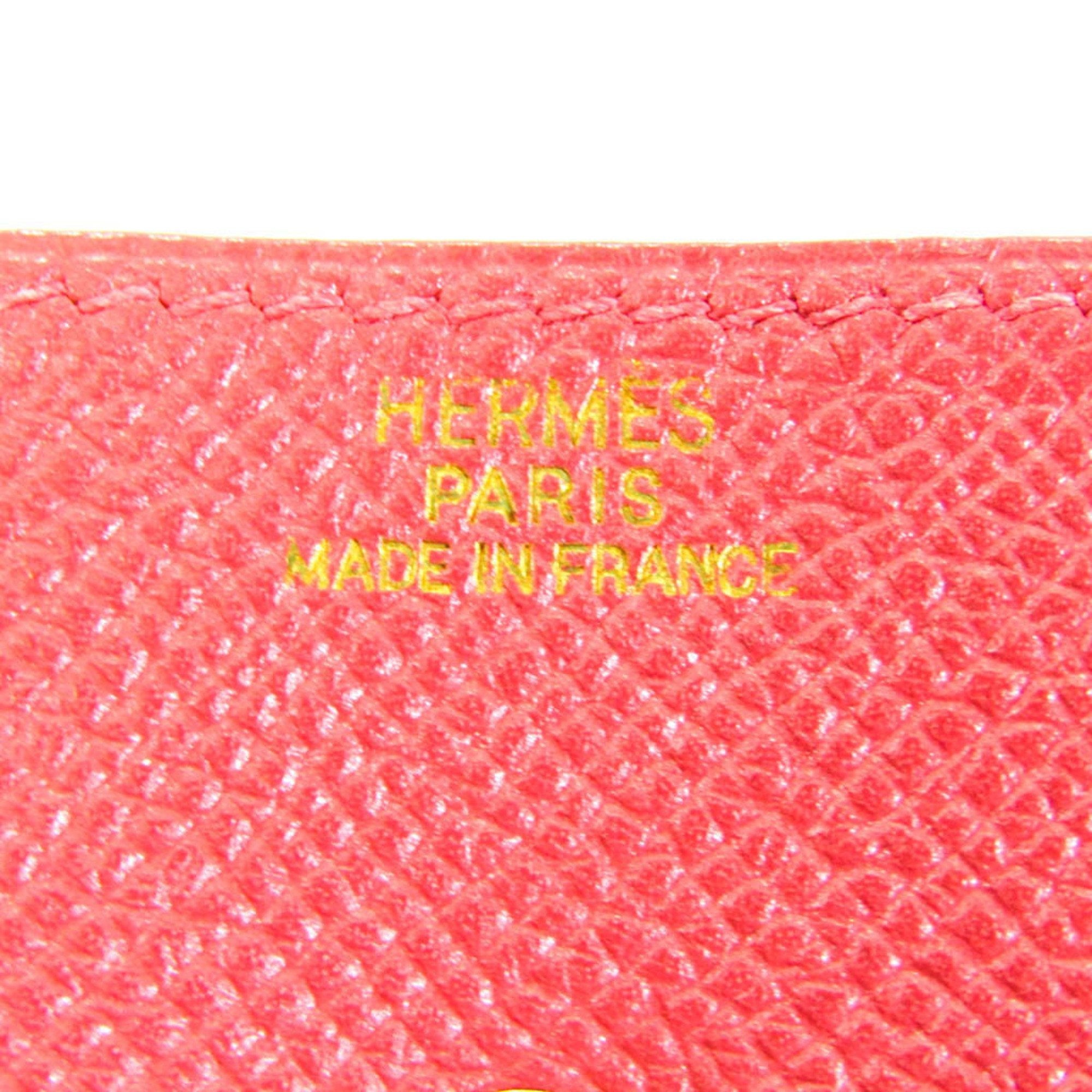 Hermes LE 24 Women's Epsom Leather Coin Purse/coin Case Red Color
