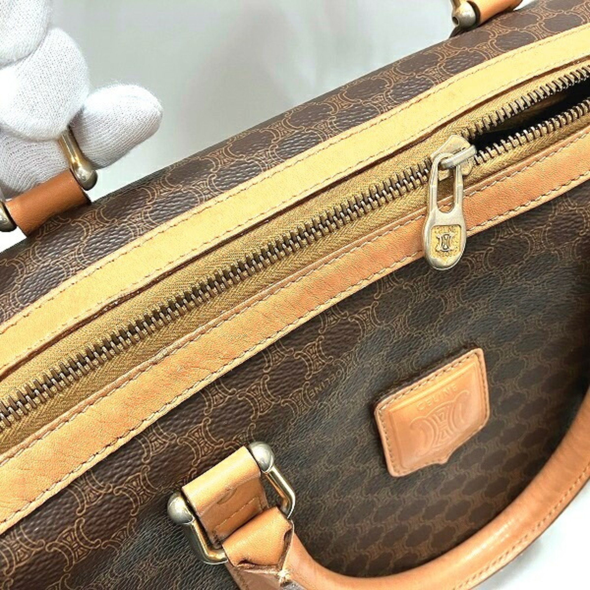 CELINE Macadam PVC Brown Mini Boston Bag Handbag Ladies