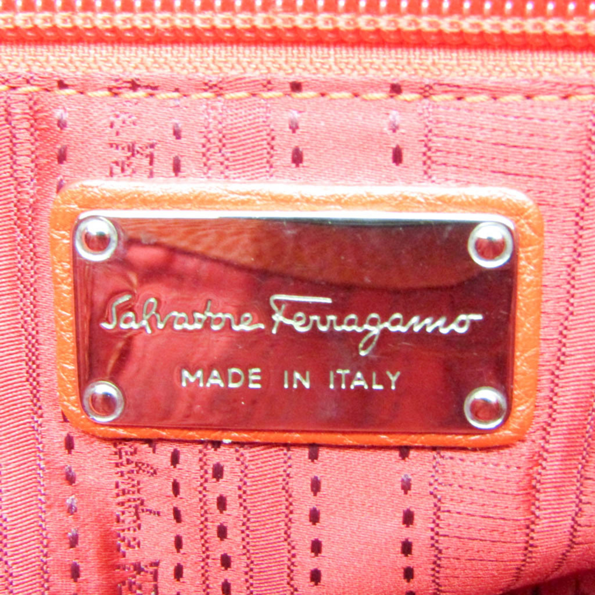 Salvatore Ferragamo Gancini AU-21 D647 Women's Leather Shoulder Bag Orange