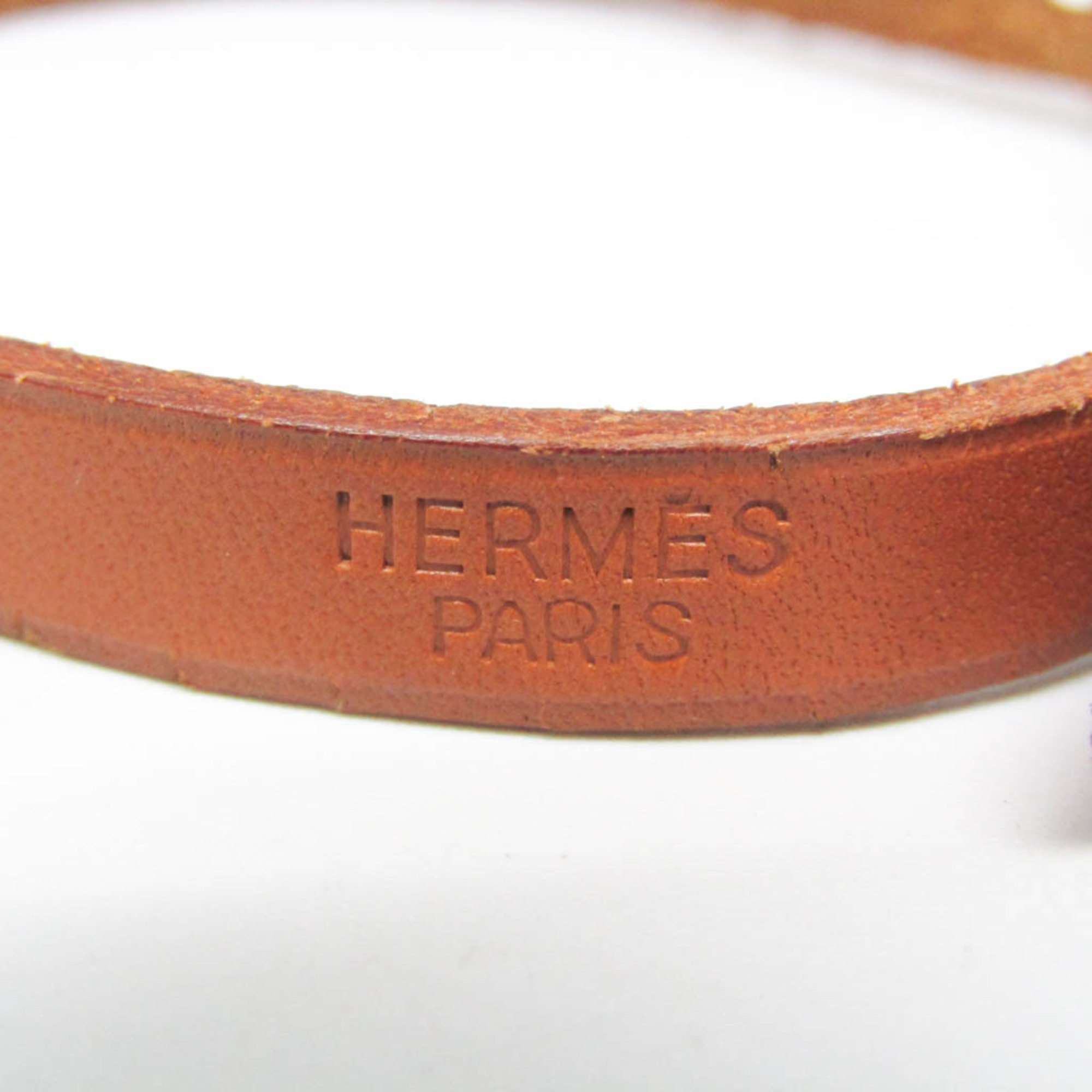 Hermes Hapi Leather,Metal Bangle Brown,Silver