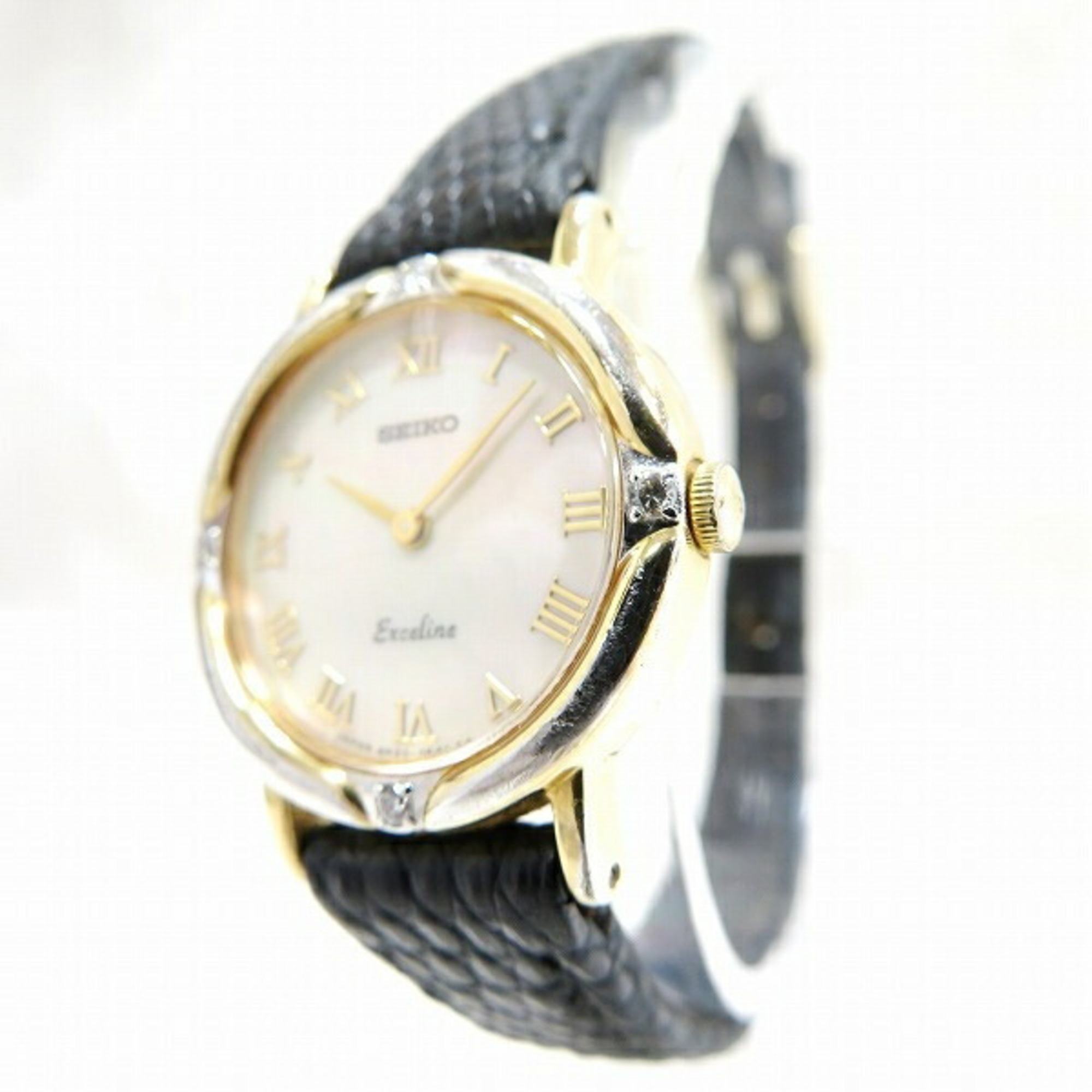 Seiko Excelline 4N20-0370 Quartz Watch Ladies Bezel Diamond