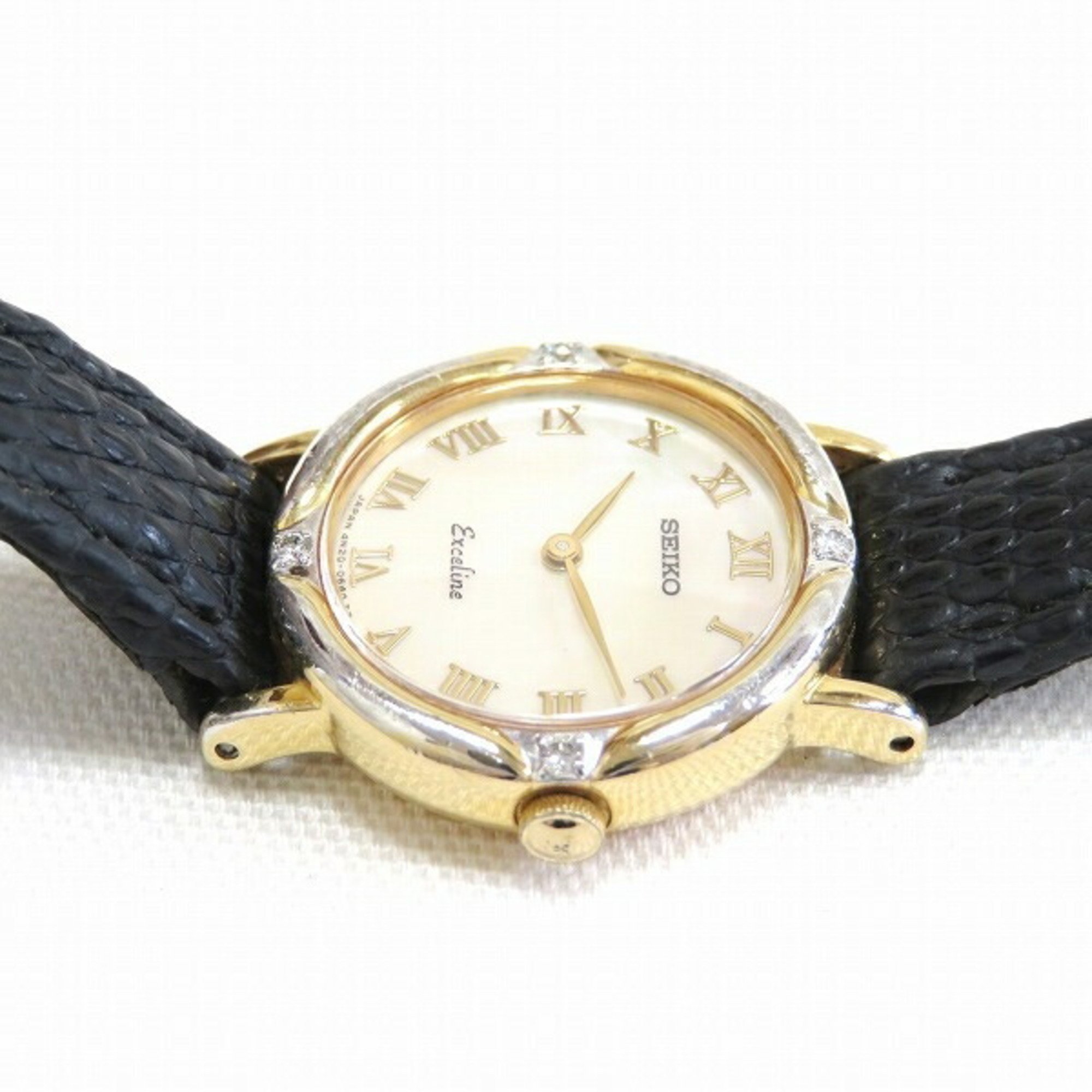 Seiko Excelline 4N20-0370 Quartz Watch Ladies Bezel Diamond