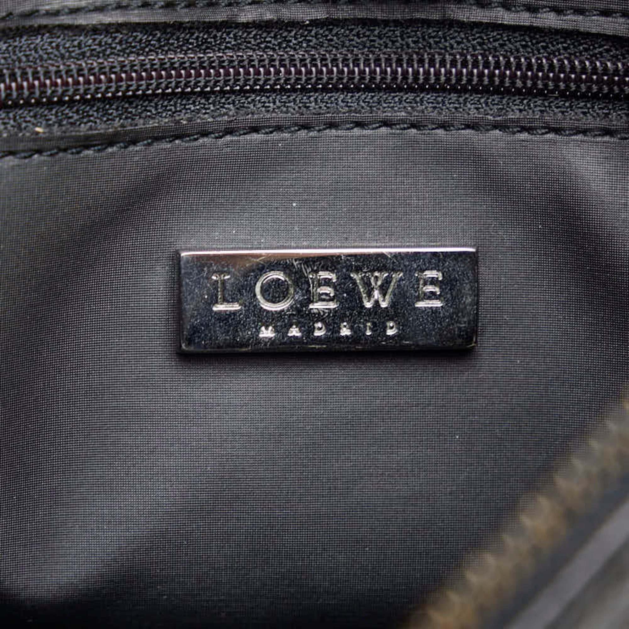 LOEWE Repeat Anagram Embossed Shoulder Bag Black PVC Leather Women's