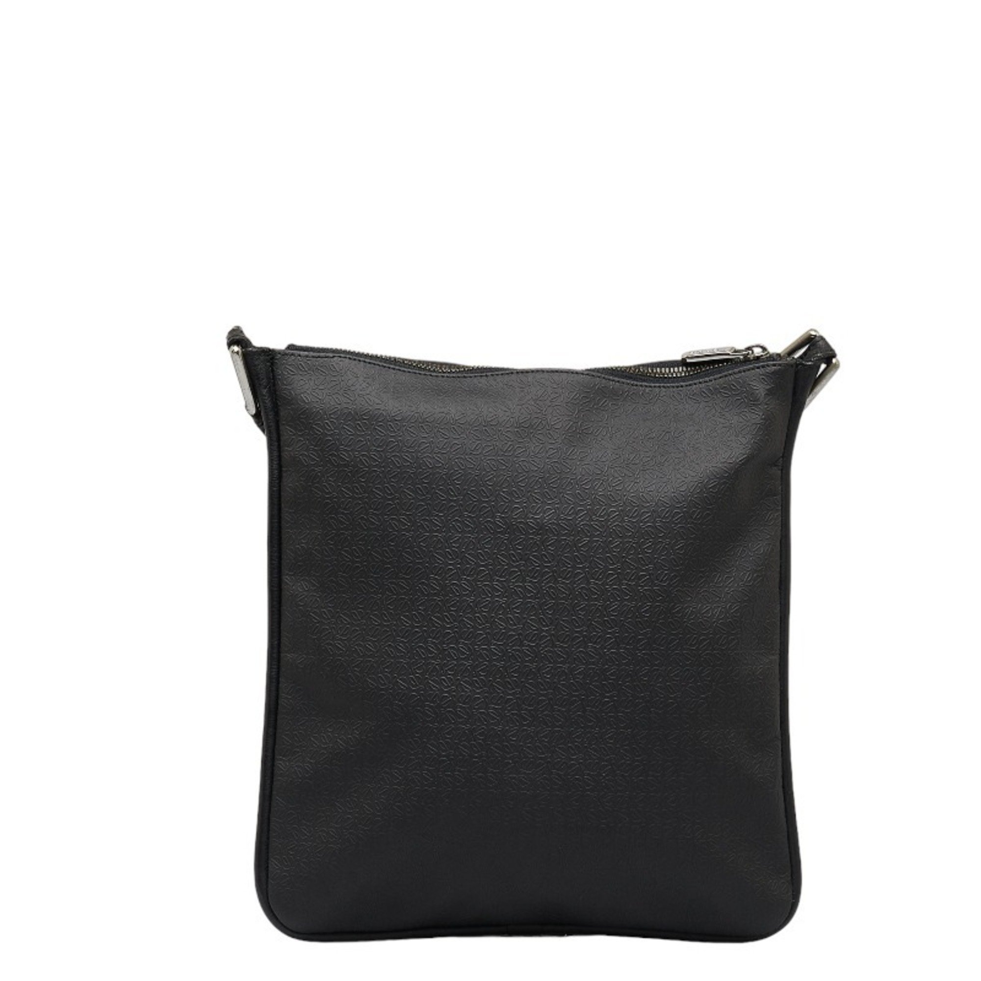 LOEWE Repeat Anagram Embossed Shoulder Bag Black PVC Leather Women's