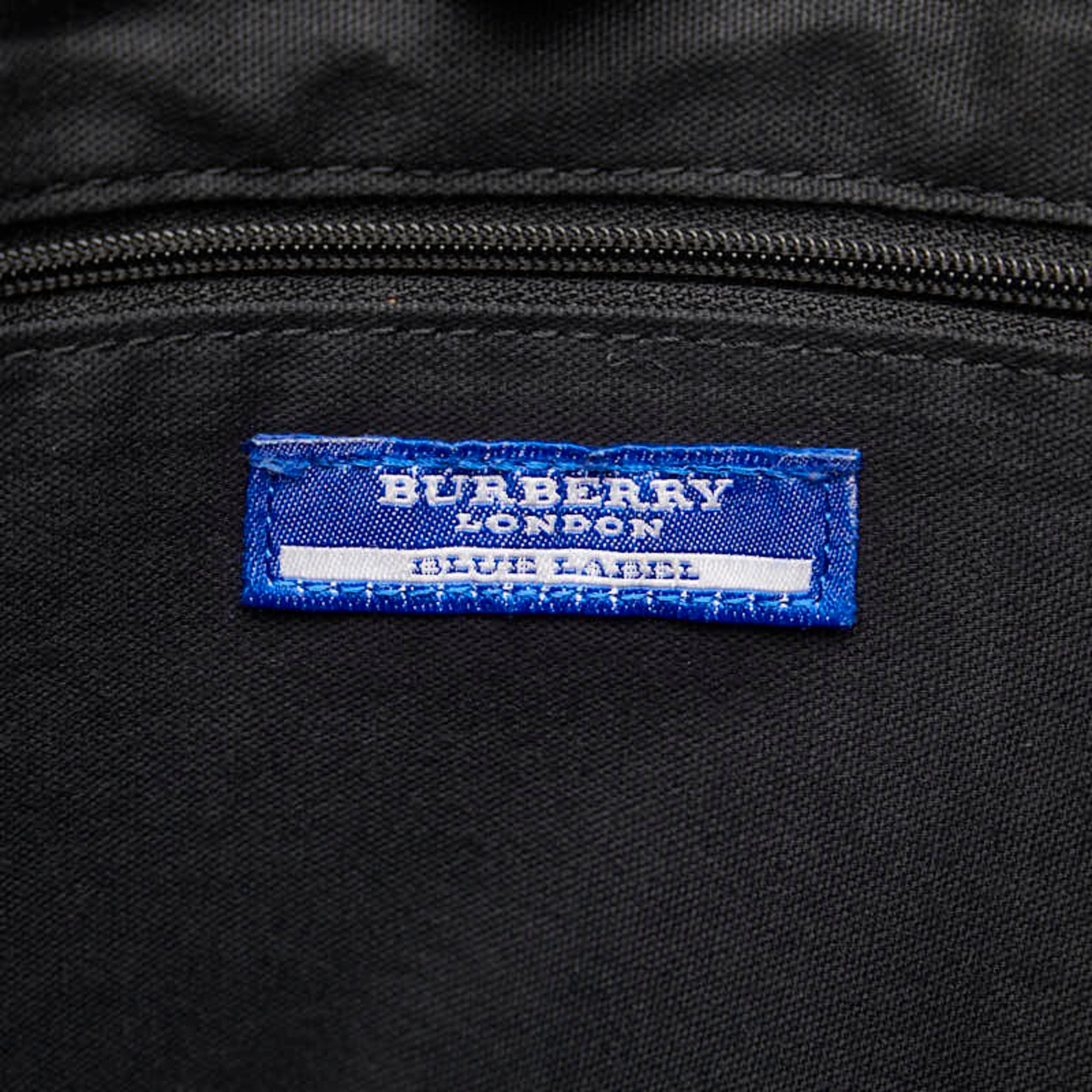 Burberry Nova Check Blue Label Tote Bag Beige Black Canvas Leather Women's BURBERRY
