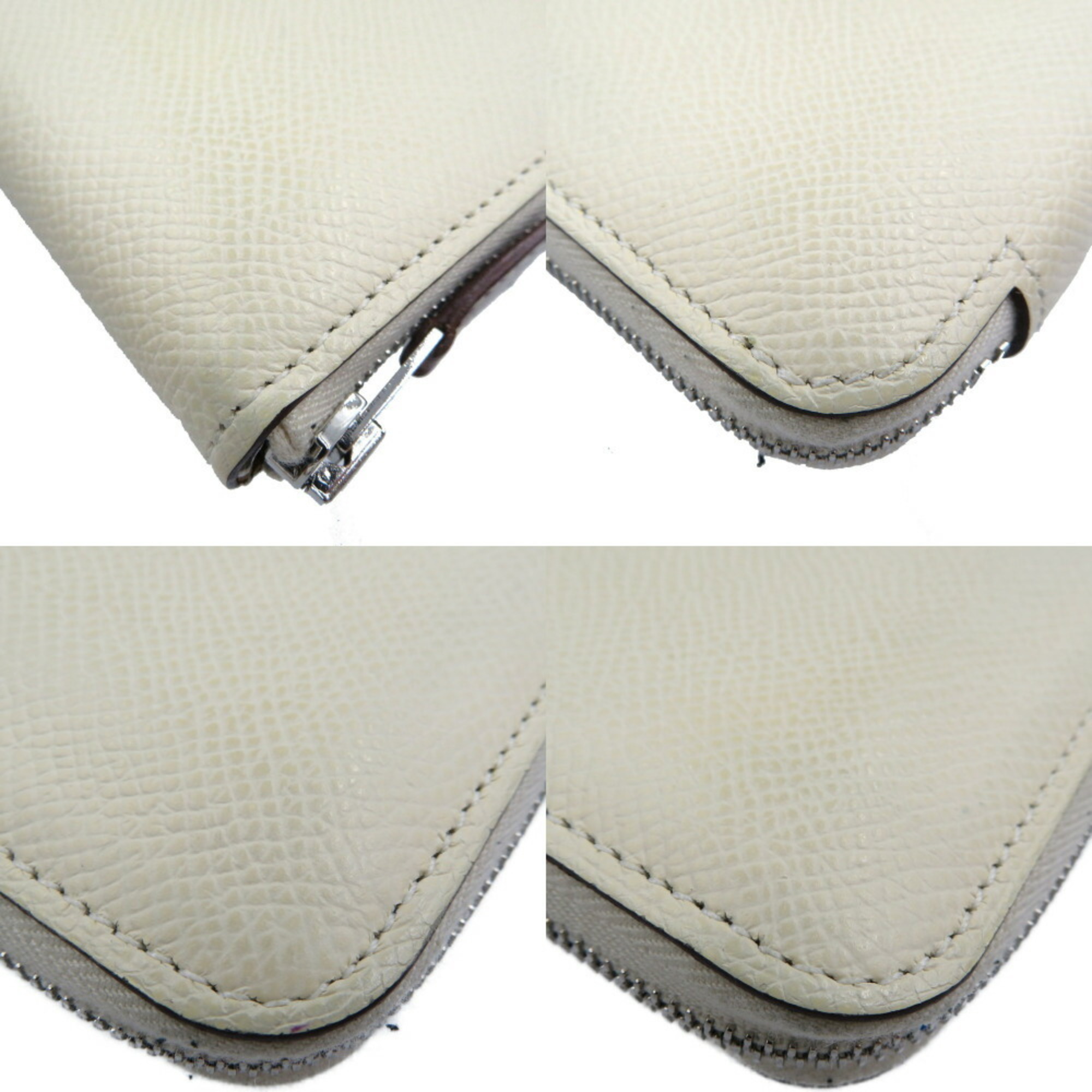 Hermes Azap Silk-in Z Engraved Vaux Epson Cle Biscuit White Coin Case Purse