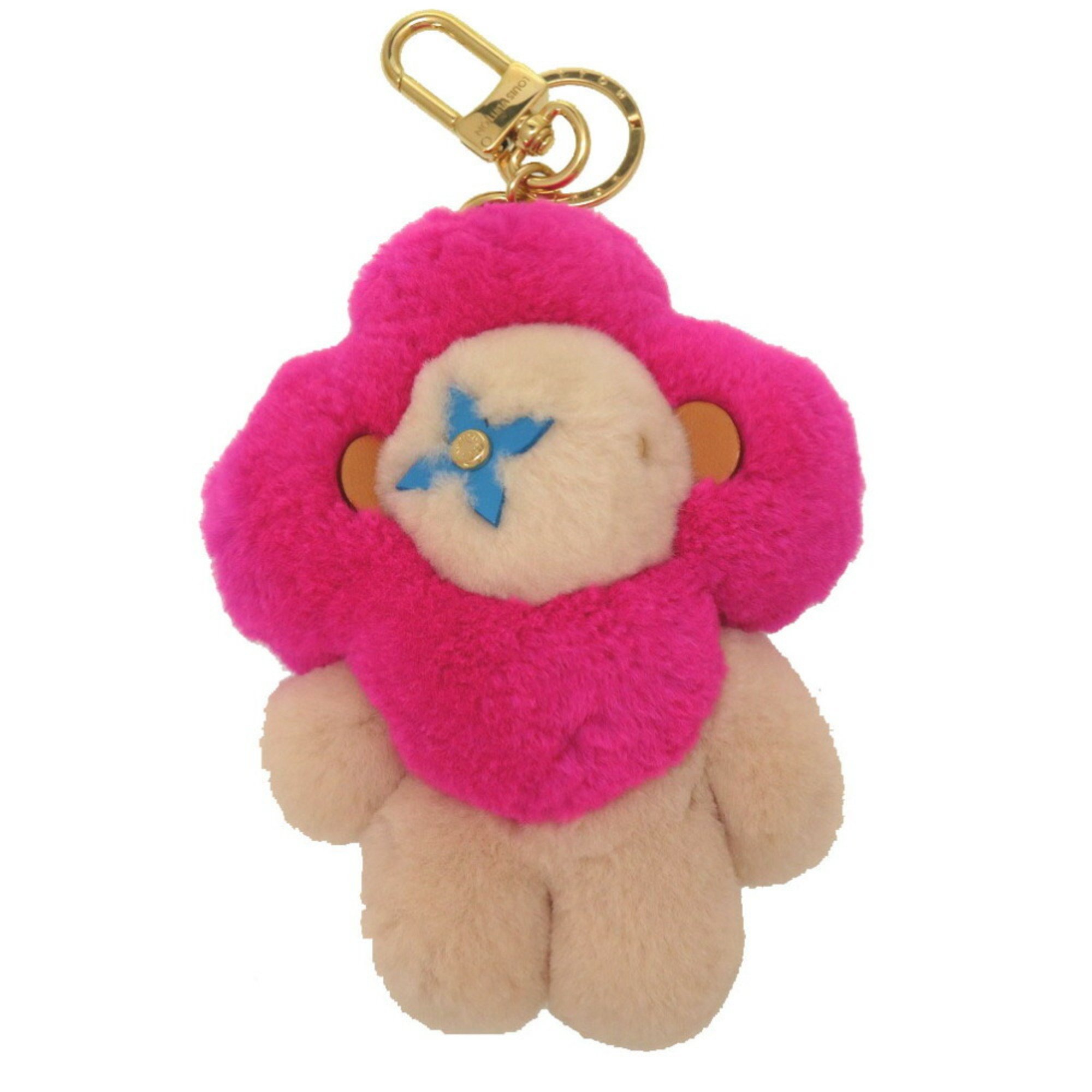 Louis Vuitton Keychain Vivienne Vison Monogram Flower M00870 Leather Mink Fur Pink