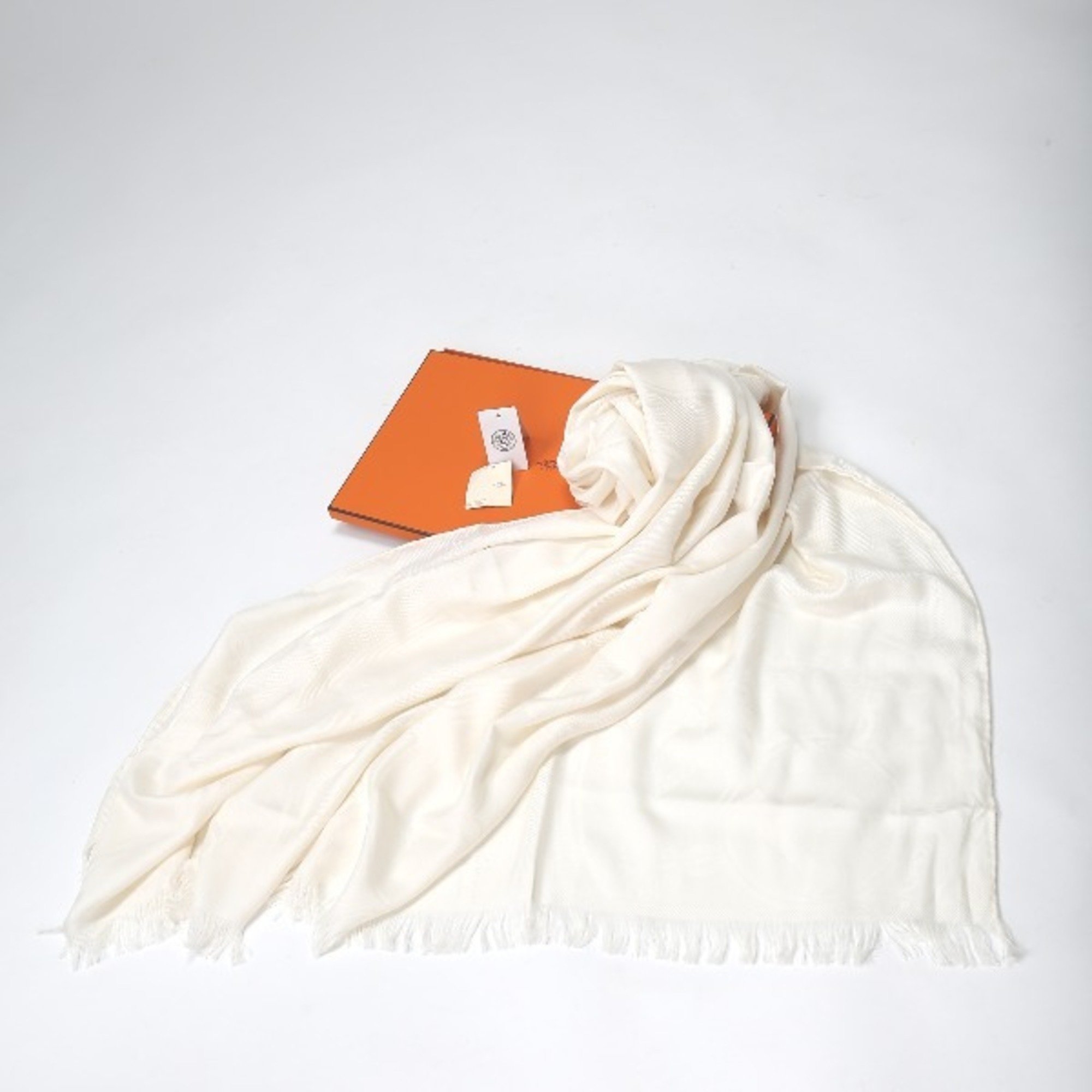 HERMES Scarf Shawl Rectangle Hermes Ivory Stole