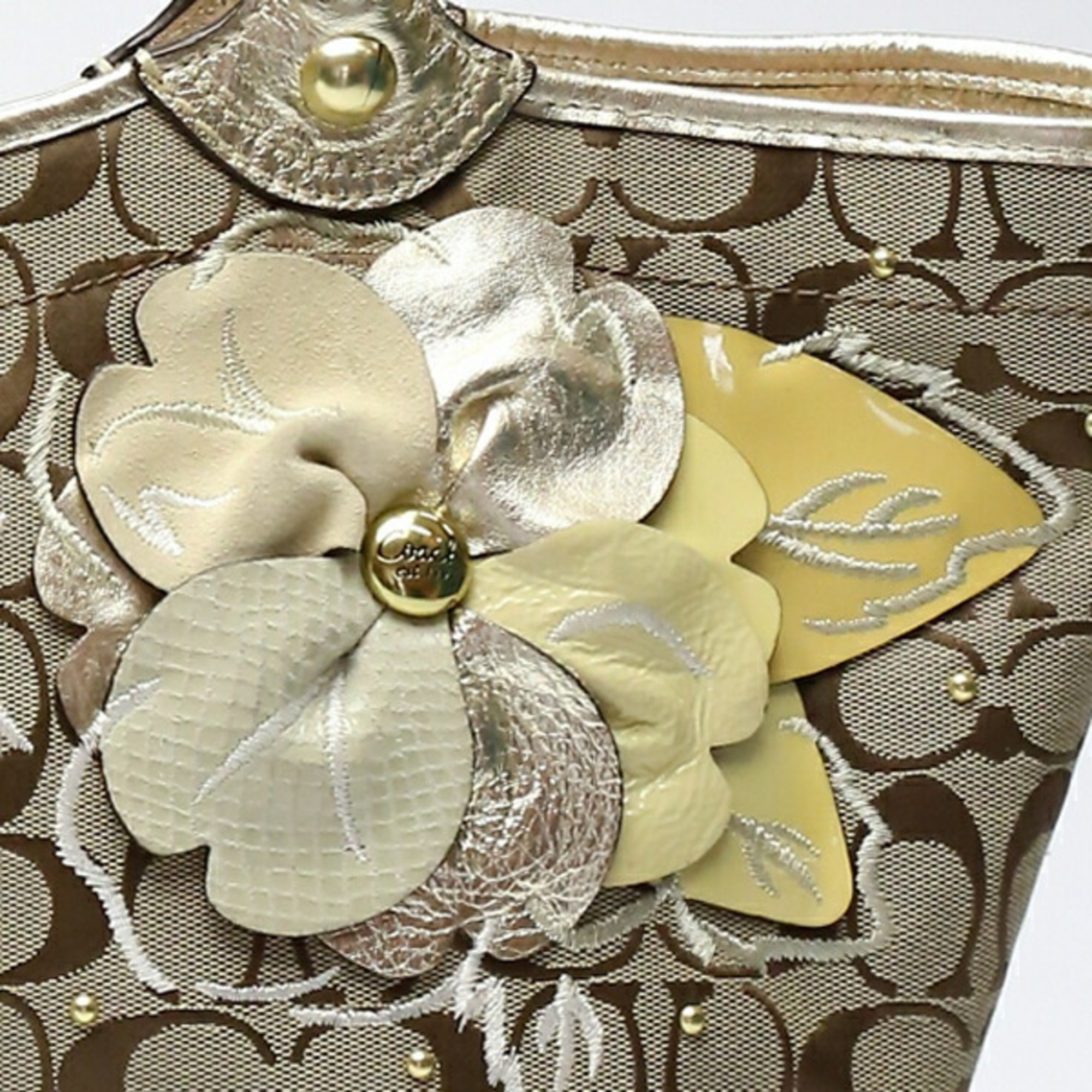 COACH Signature Shoulder Back Applique F16276 Coach Khaki x Gold Tote Bag