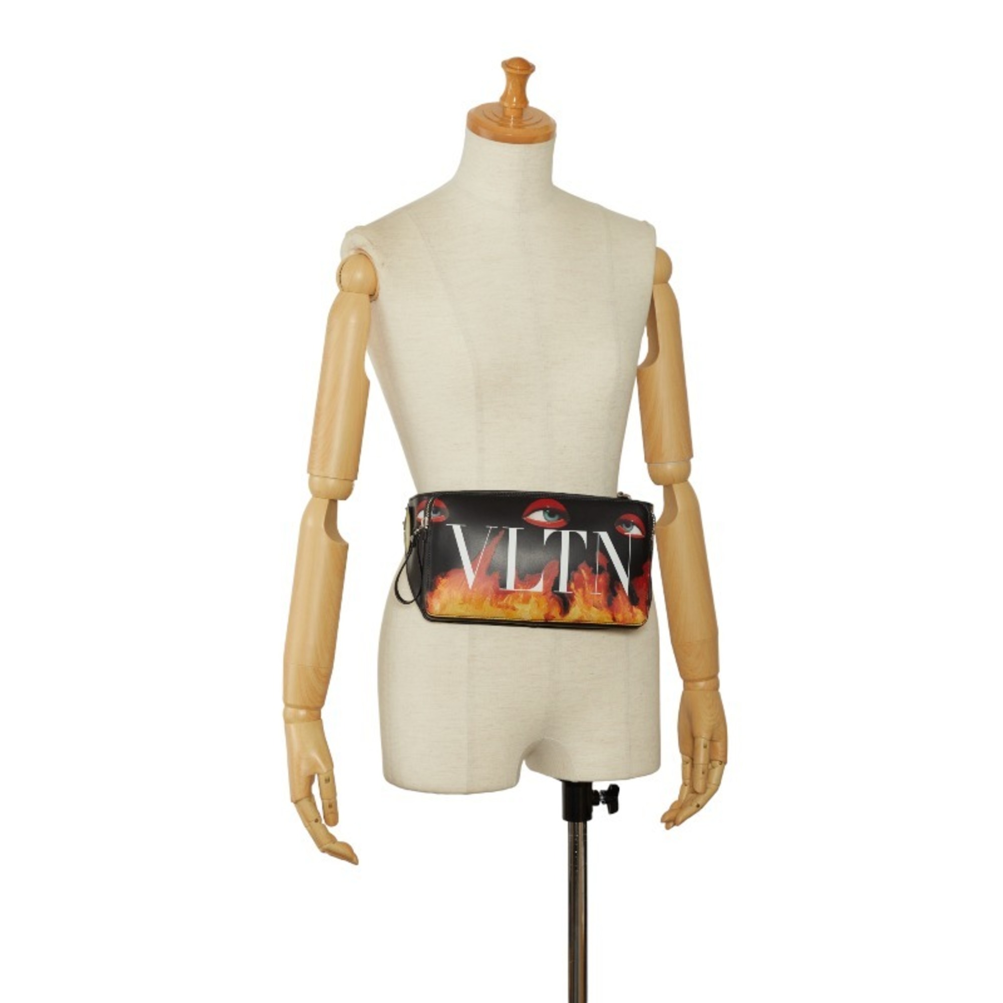 Valentino Emilio Villalba Collaboration Fire Flame Lip Pattern Body Bag Waist Black Leather Ladies VALENTINO