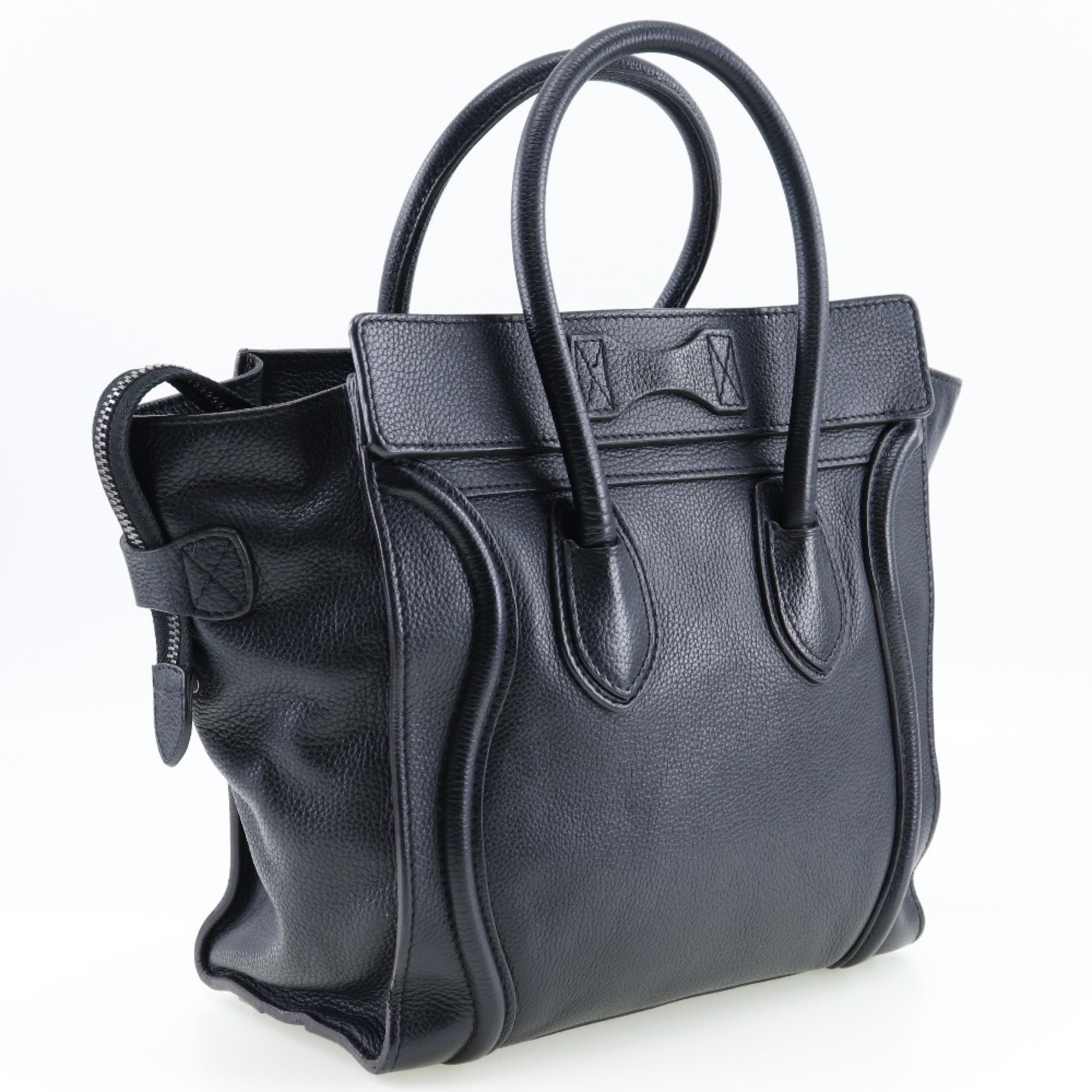 Celine CELINE Luggage Handbag Micro Shopper 167793 Calf Made in Italy Black A5 Zipper Women's