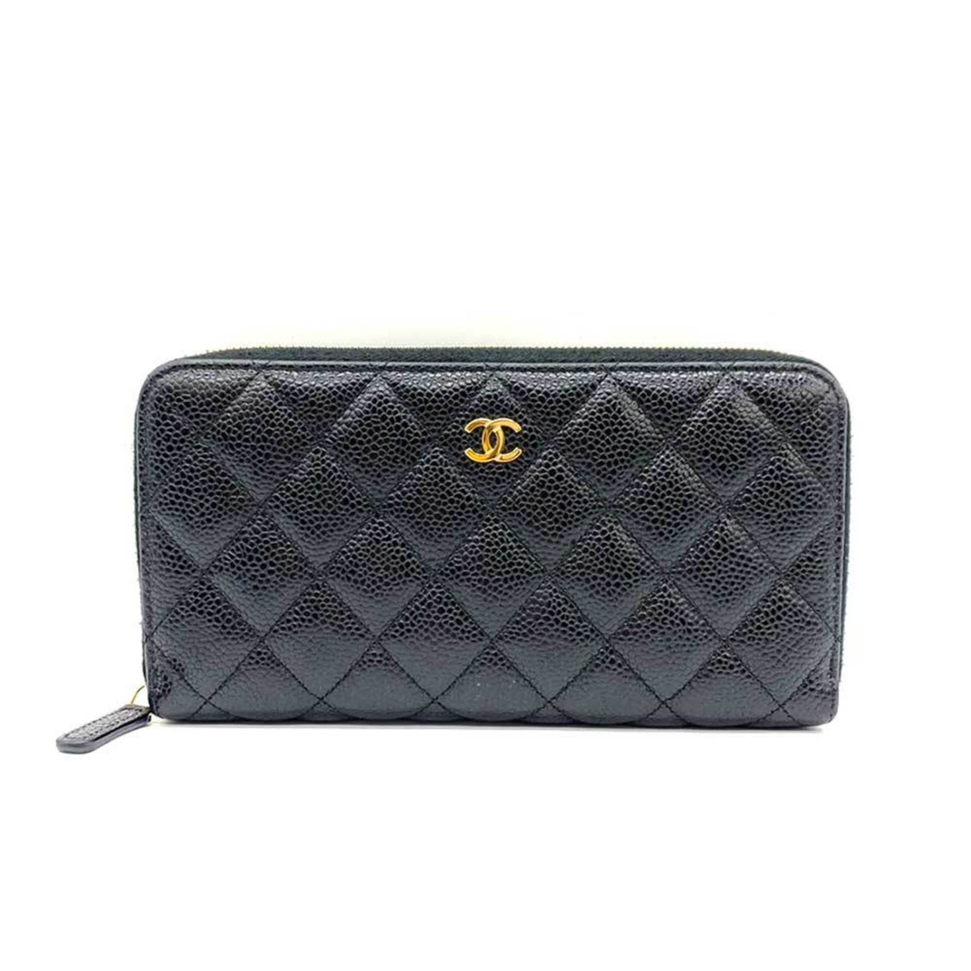 Chanel Wallet Classic Matelasse Long Round Black Zip Coco Mark Ladies Caviar Skin Leather AP0242 CHANEL
