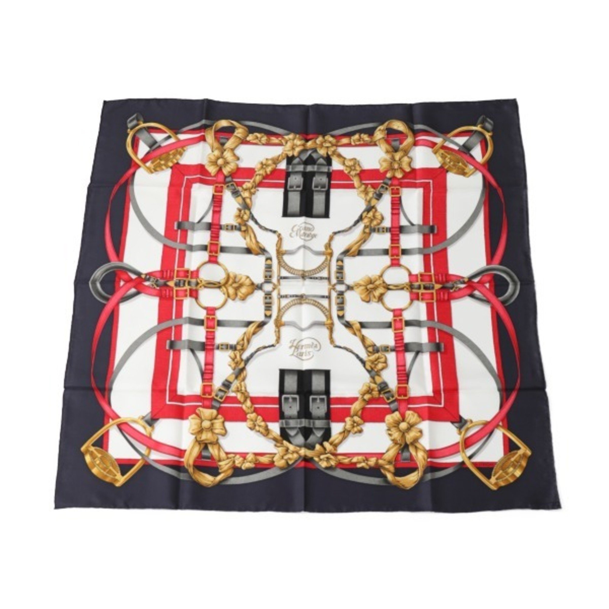 HERMES Crano Manege Kare90 Hermes Navy Scarf