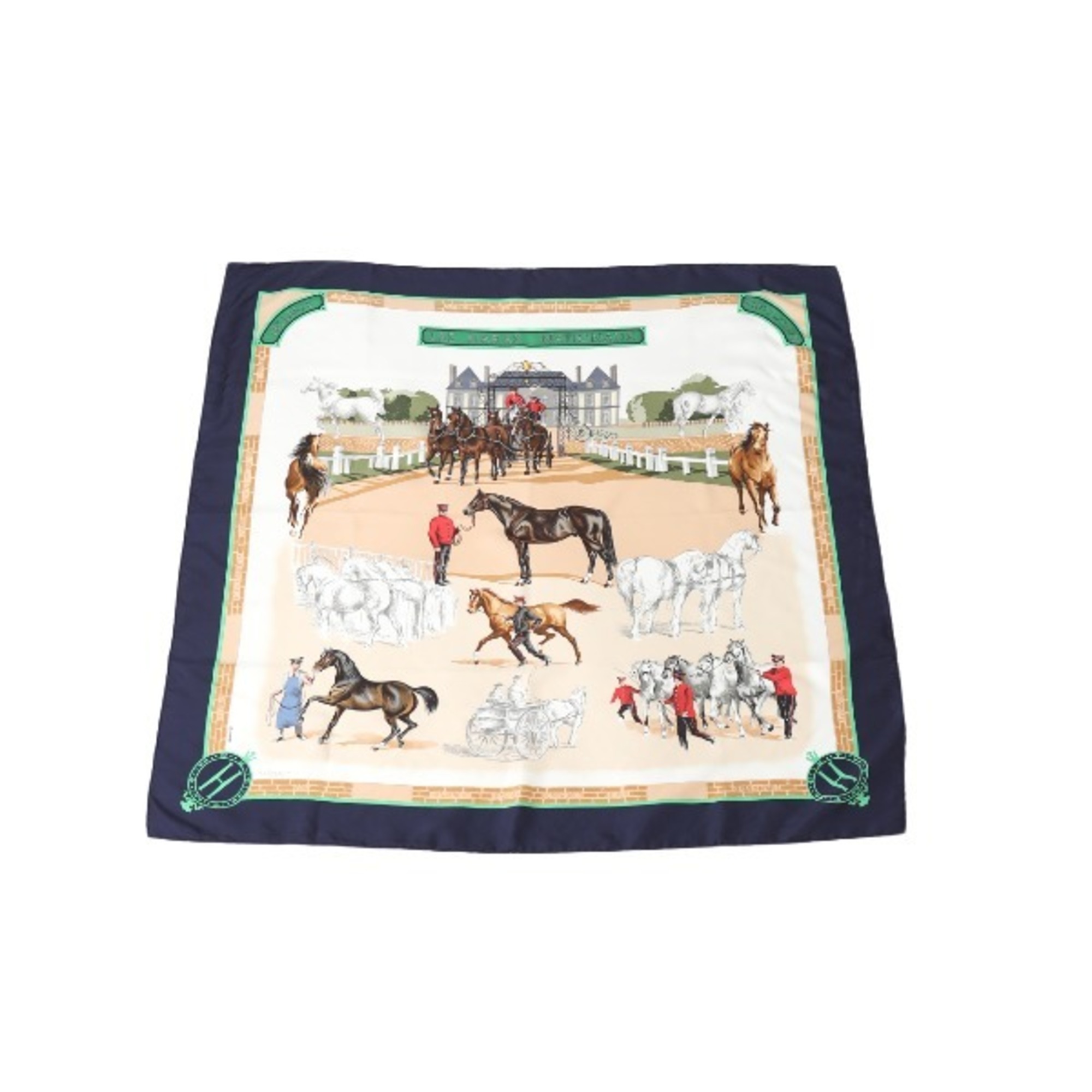 HERMES LES HARAS NATIONAUX Kare90 Hermes Navy Scarf