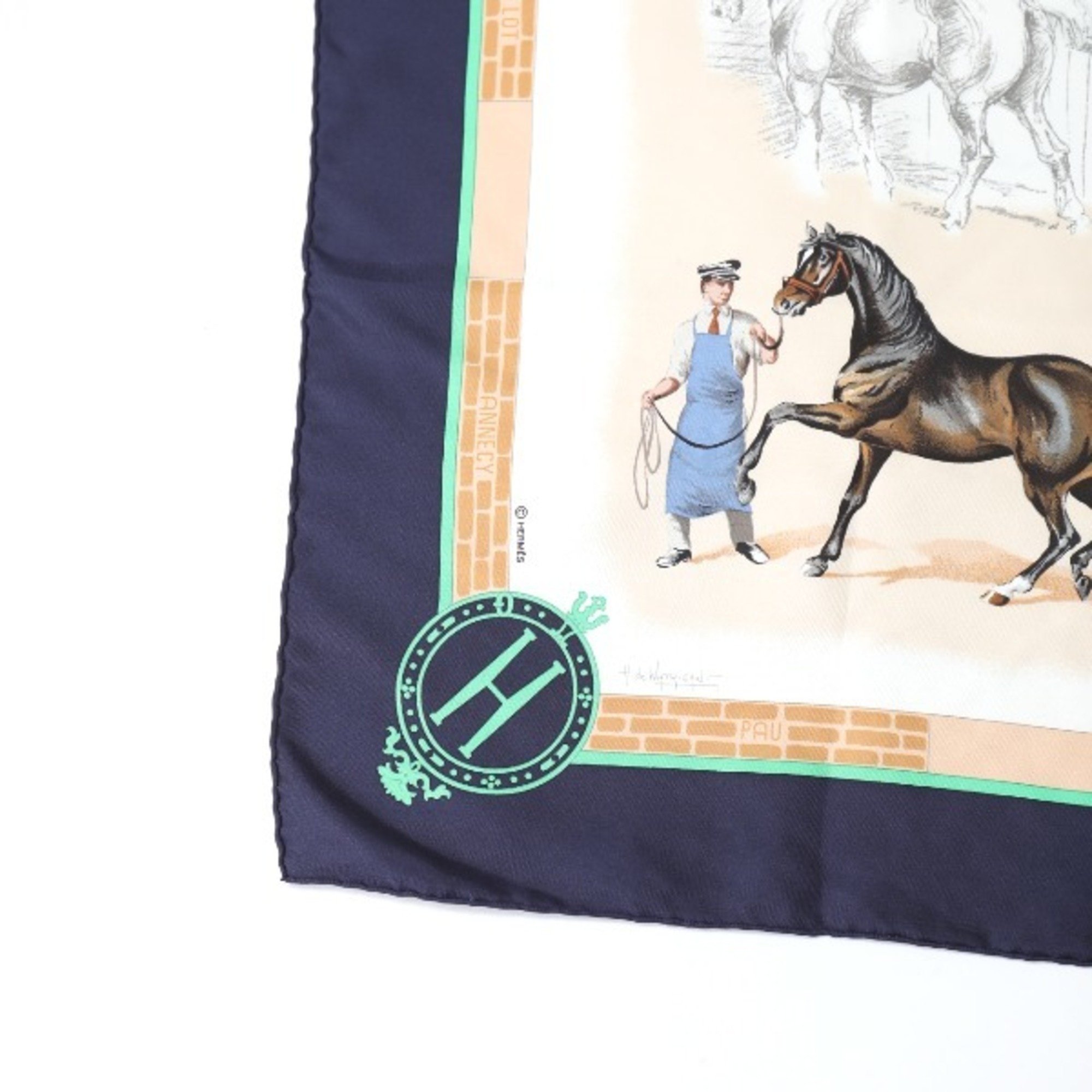 HERMES LES HARAS NATIONAUX Kare90 Hermes Navy Scarf