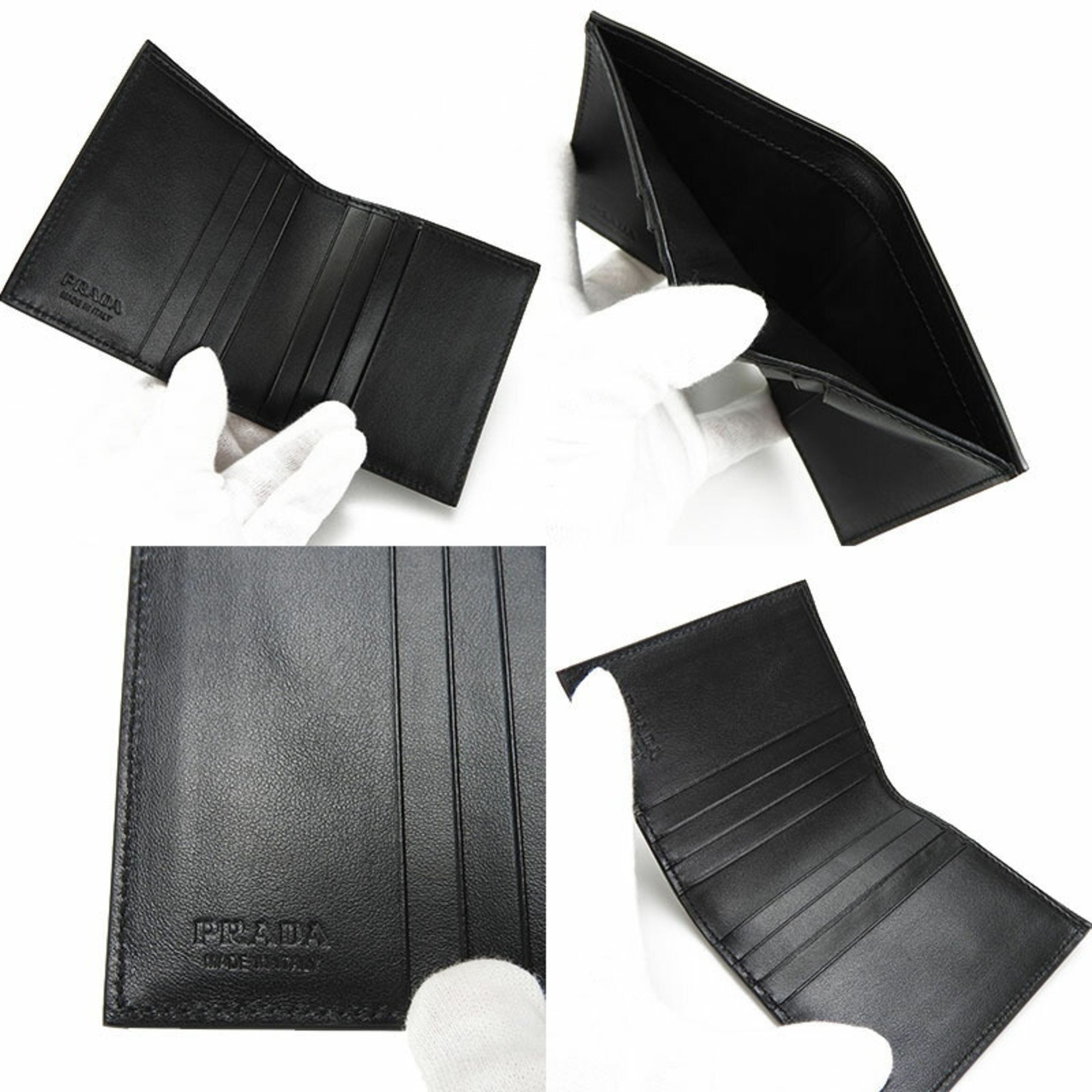 PRADA 2MO004 Billfold Card Case SAFFIANO PRINT Black NERO BLACK Men's Unisex Adult Box Leather Business Simple Wallet Mens