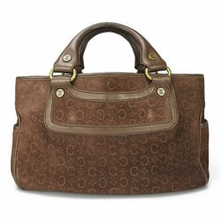 Celine CELINE Boogie Bag Macadam Pattern Handbag Leather Suede Dark Brown Side Pocket Gold Hardware Ladies Casual Daily Use Hand