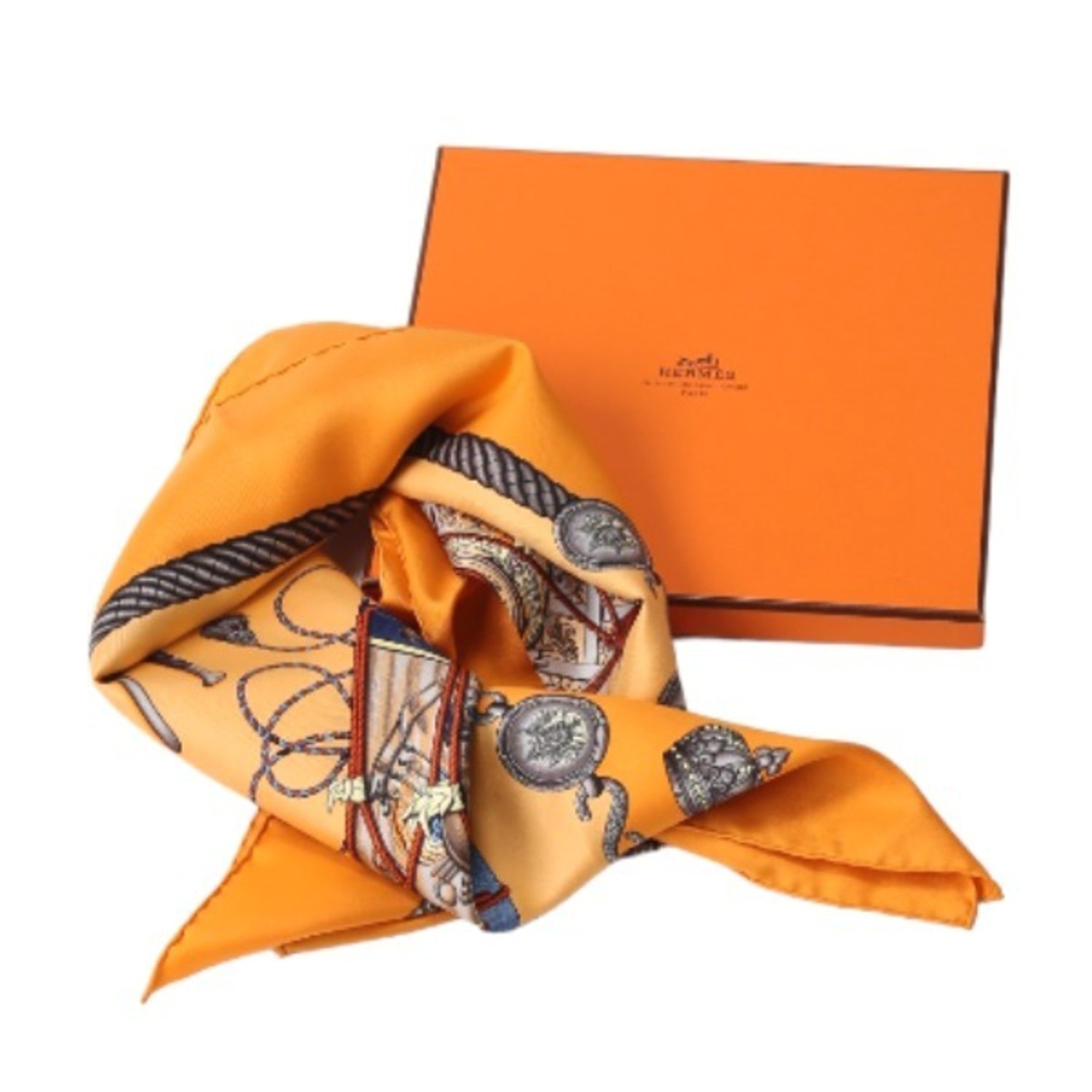 HERMES Carre90 100% Silk Hermes Orange Scarf