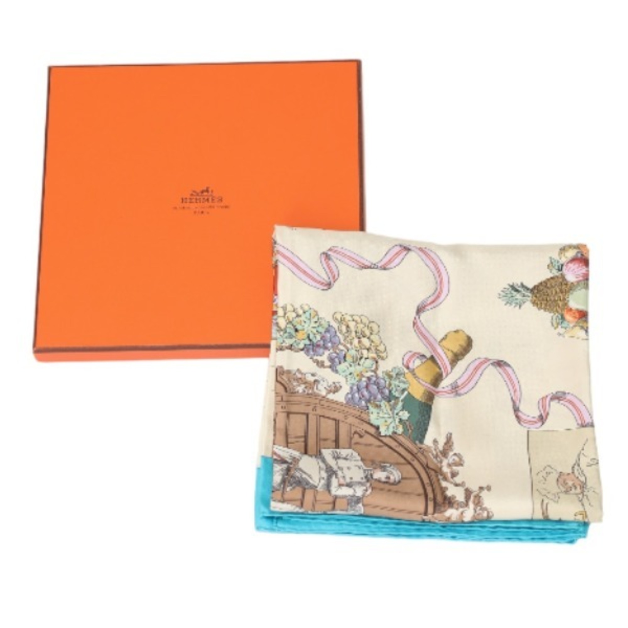 HERMES scarf with box 100% silk Hermes blue