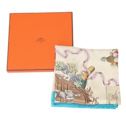 HERMES scarf with box 100% silk Hermes blue