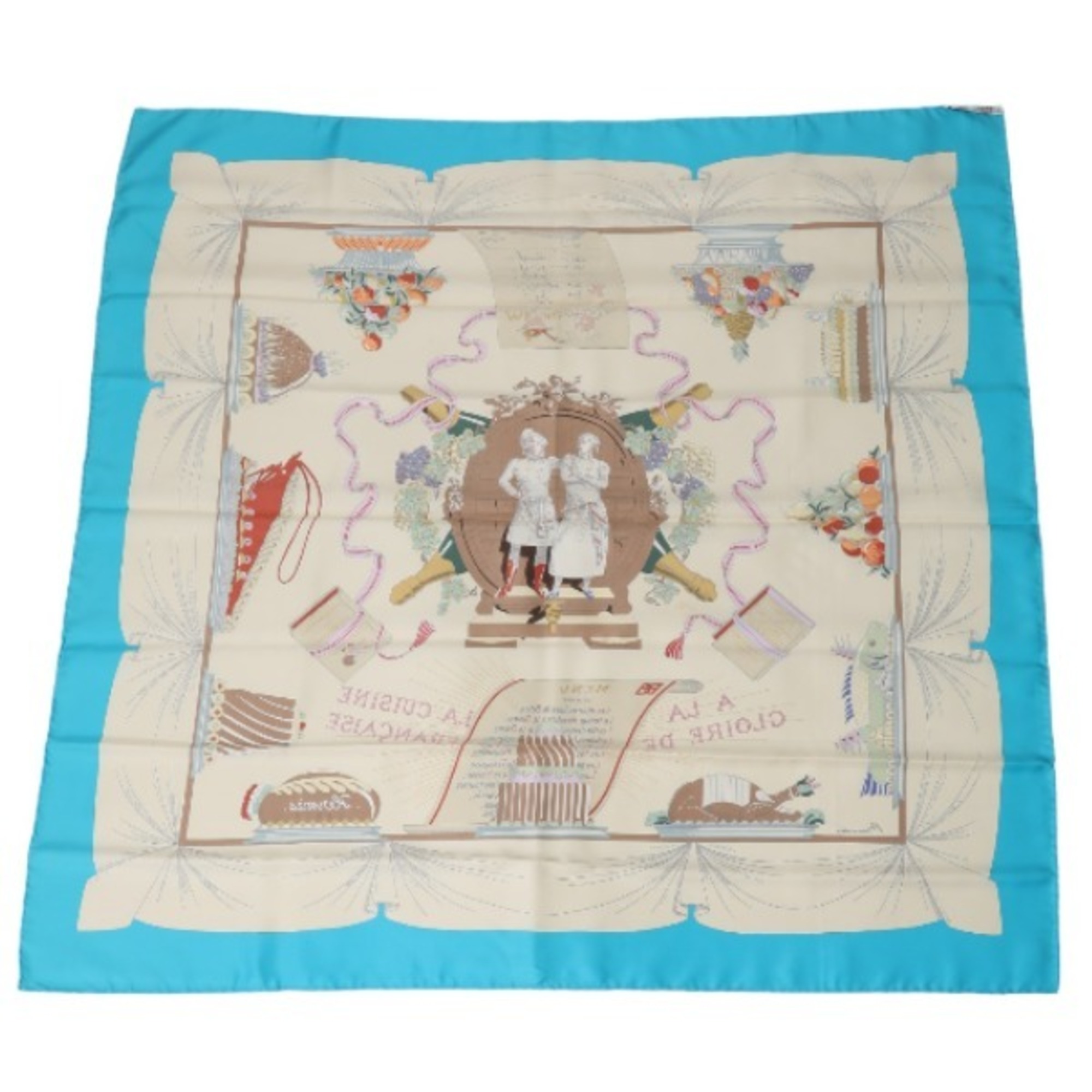 HERMES scarf with box 100% silk Hermes blue