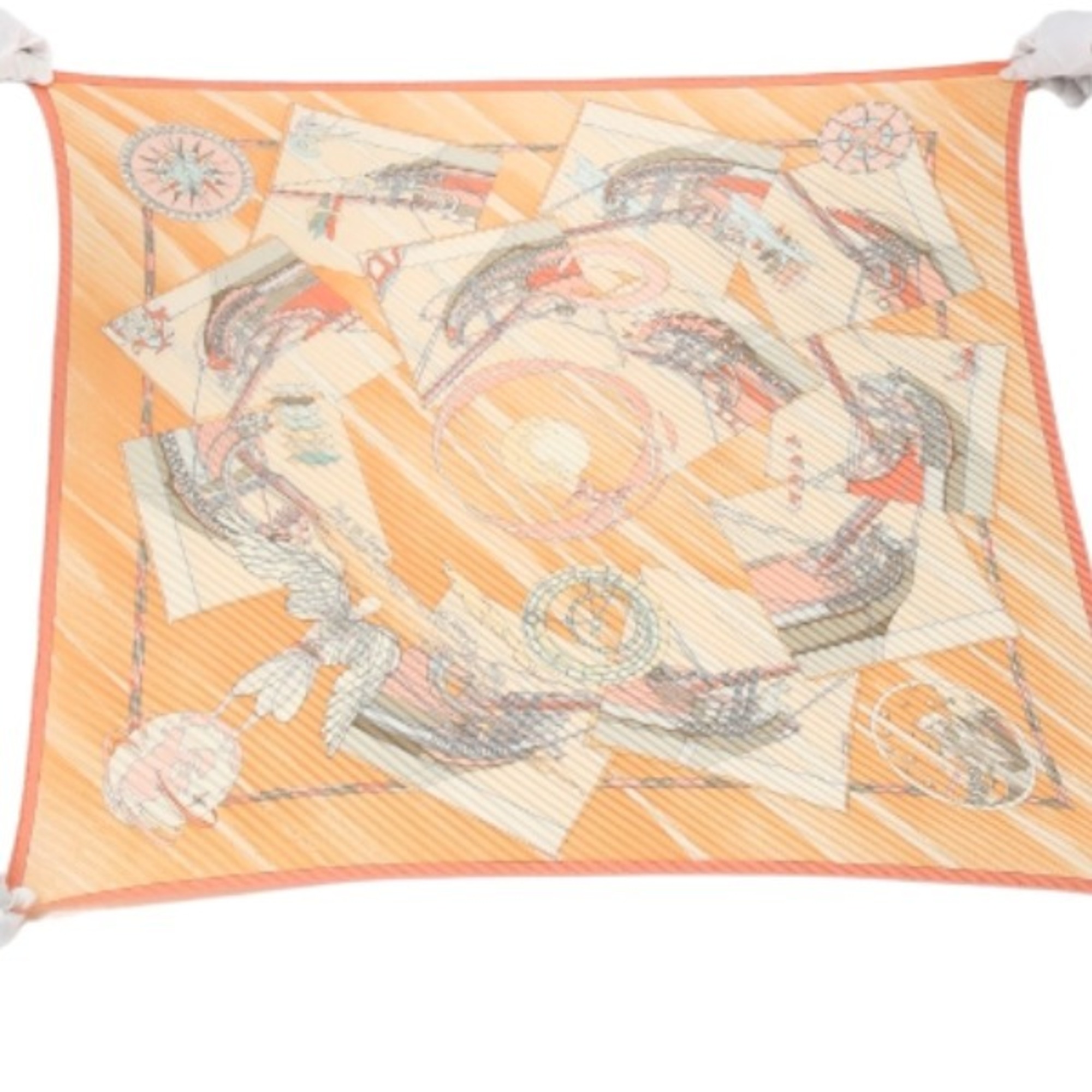 HERMES 100% Silk Pleated Carre Hermes Orange Scarf