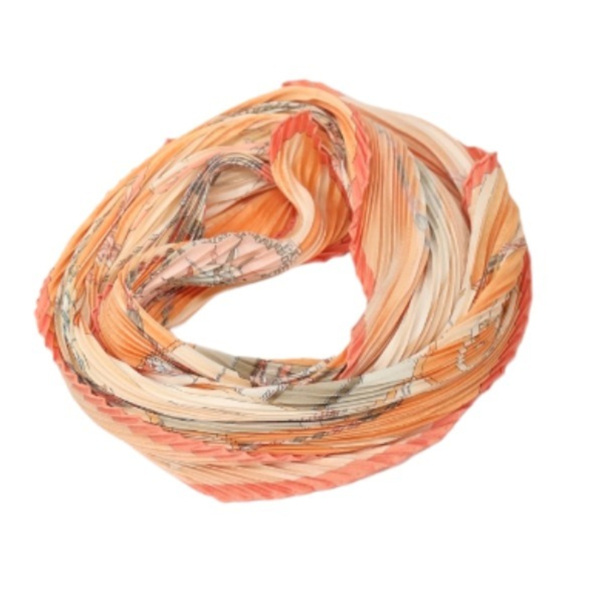 HERMES 100% Silk Pleated Carre Hermes Orange Scarf