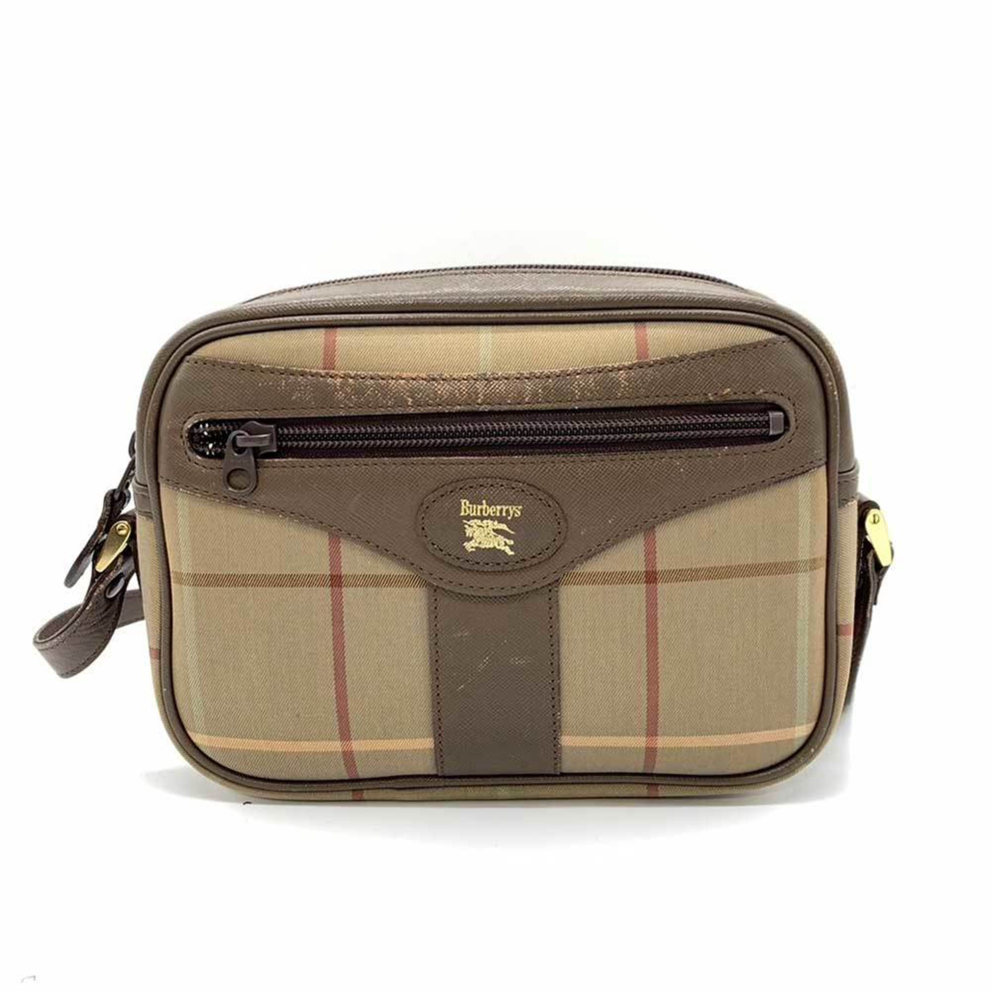 Burberry Bag Shoulder Khaki x Brown Multicolor Plaid Pattern Retro Pochette Camera Crossbody Ladies Nylon Canvas Leather BURBERRY