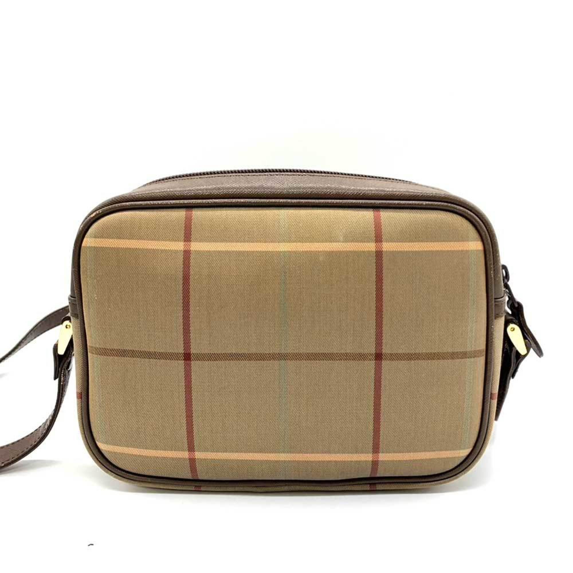 Burberry Bag Shoulder Khaki x Brown Multicolor Plaid Pattern Retro Pochette Camera Crossbody Ladies Nylon Canvas Leather BURBERRY